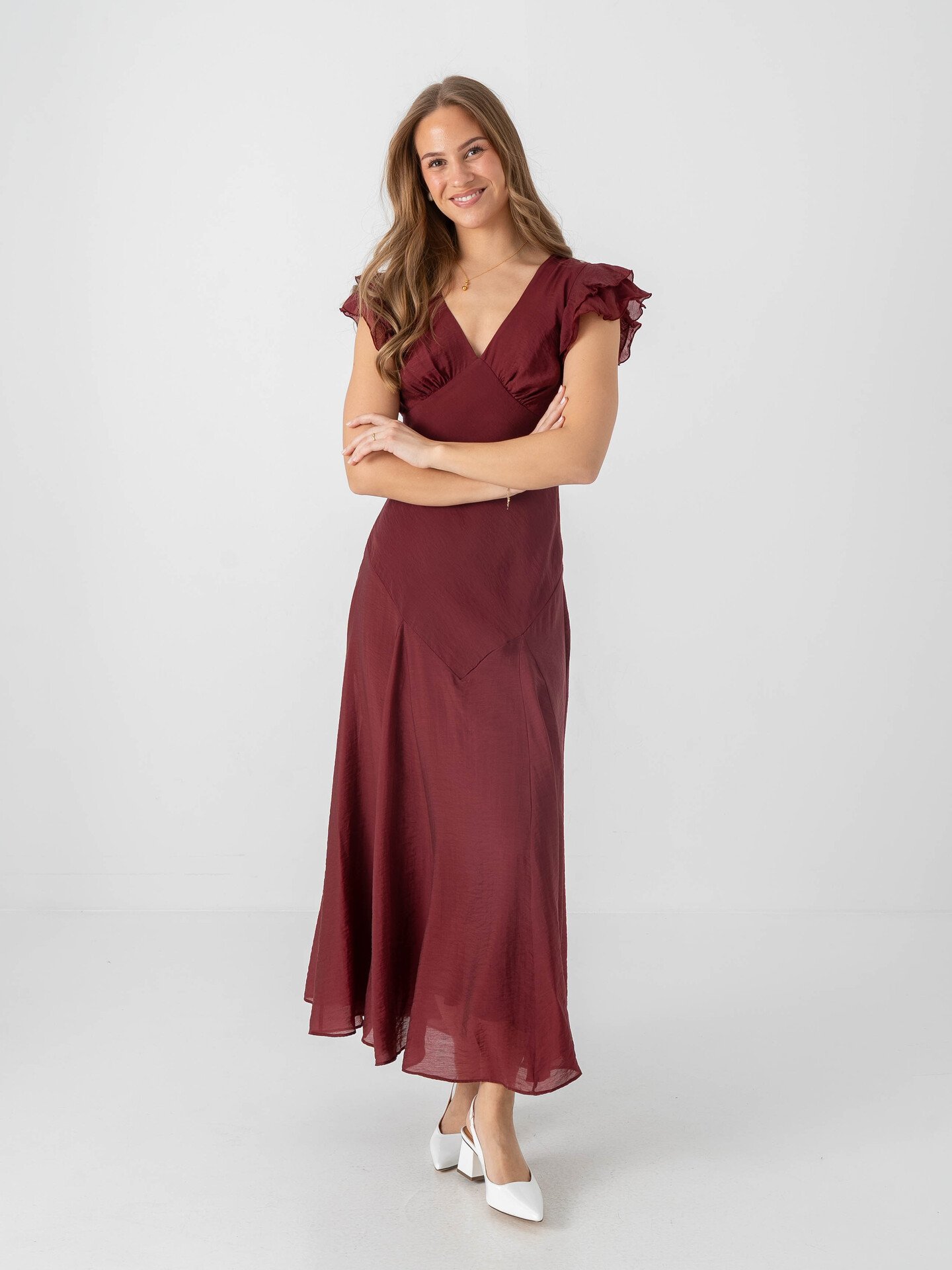 Topshop Saga Short Sleeve Maxi Dress Oxblood Red
