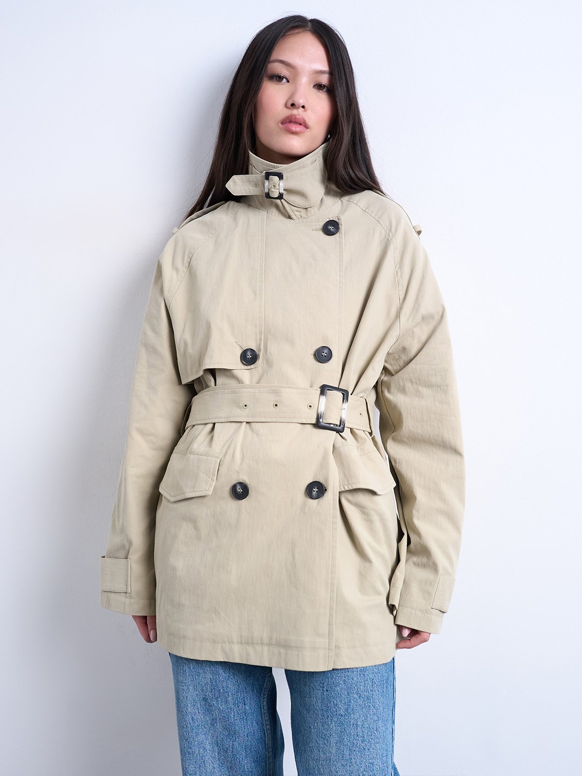 Topshop Brooklyn Belted Mac Coat Pumice Stone
