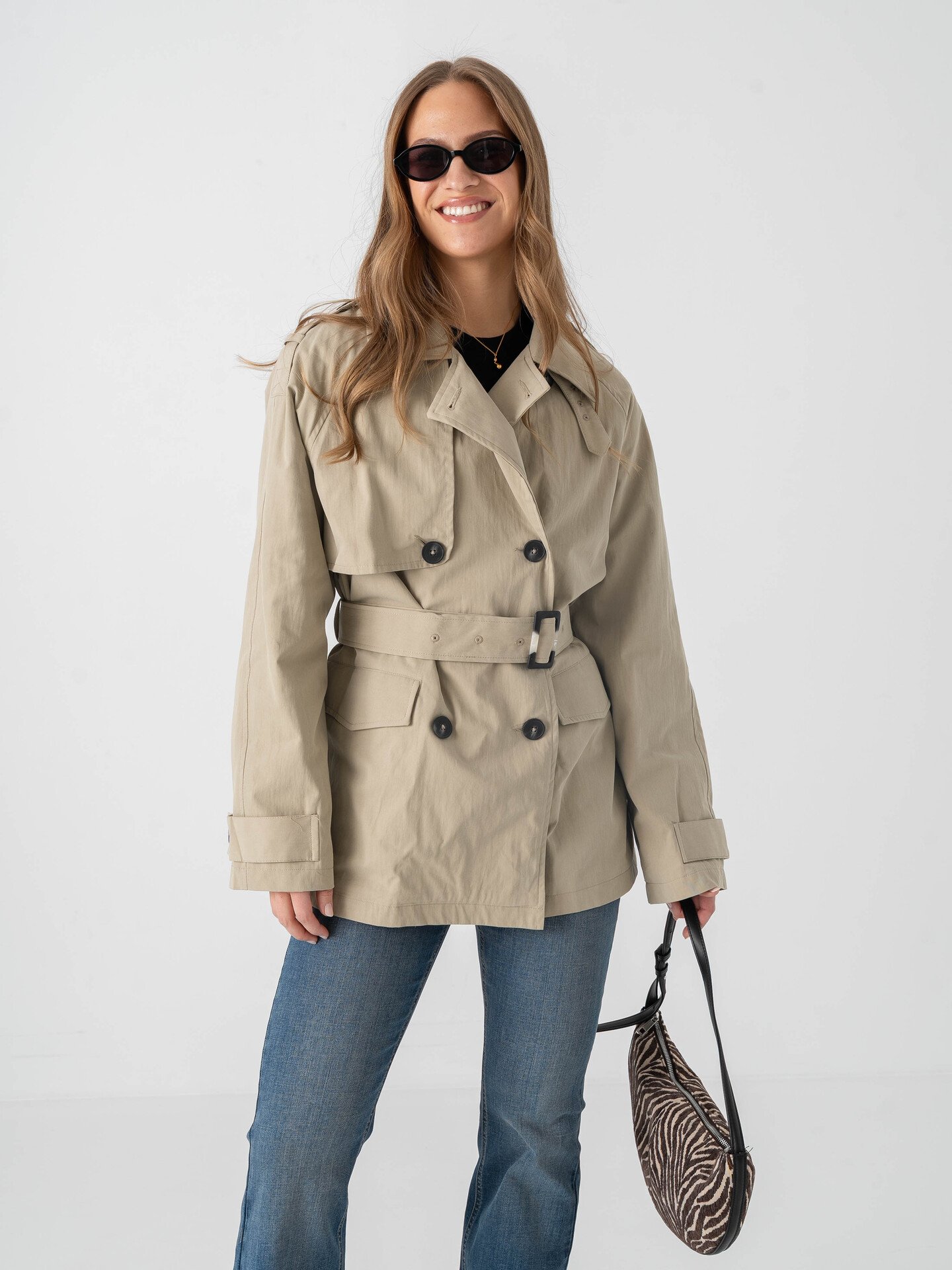 Topshop Brooklyn Belted Mac Coat Pumice Stone