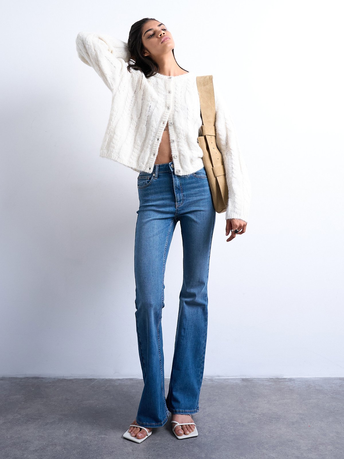 Topshop Jamie High Rise Flare Denim Jeans Medium Blue Denim