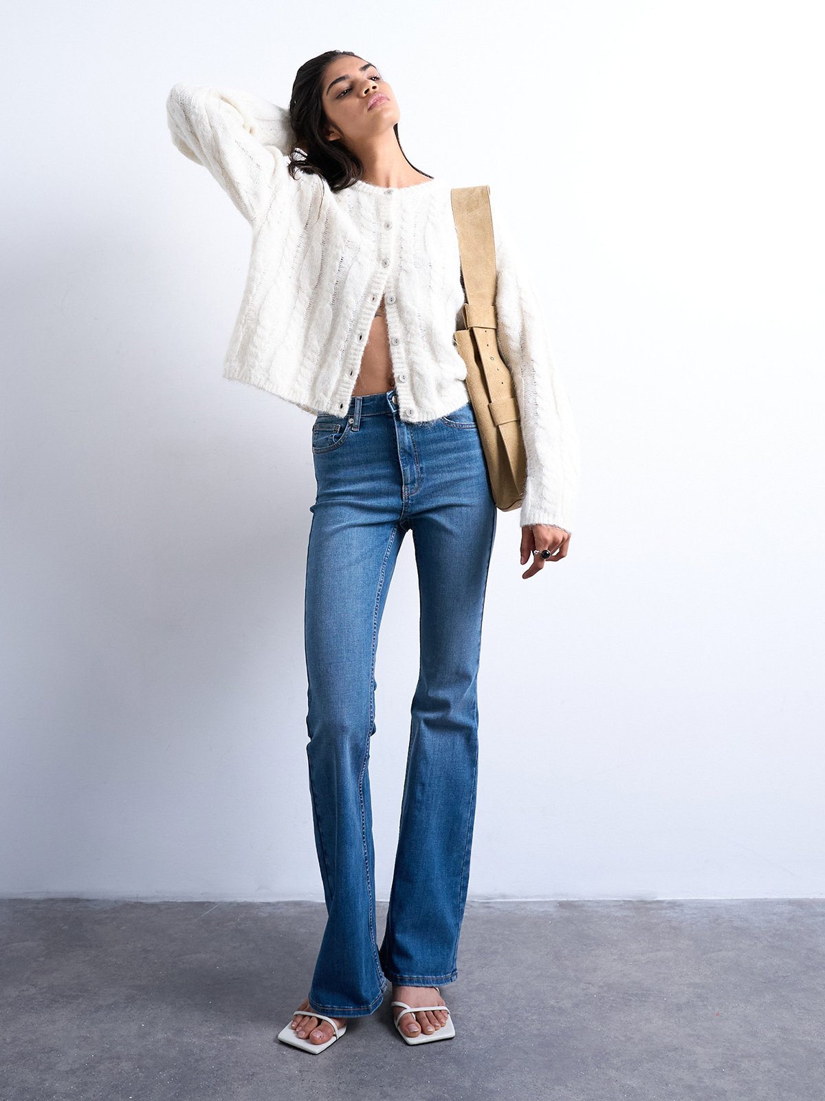 Topshop Jamie High Rise Flare Denim Jeans Medium Blue Denim