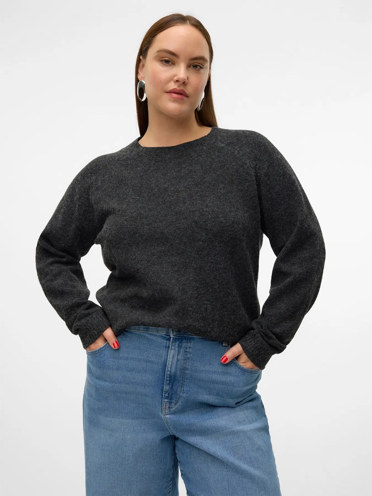 Vero Moda Curve Doffy Long Sleeve O-Neck Blouse Black W. MELANGE