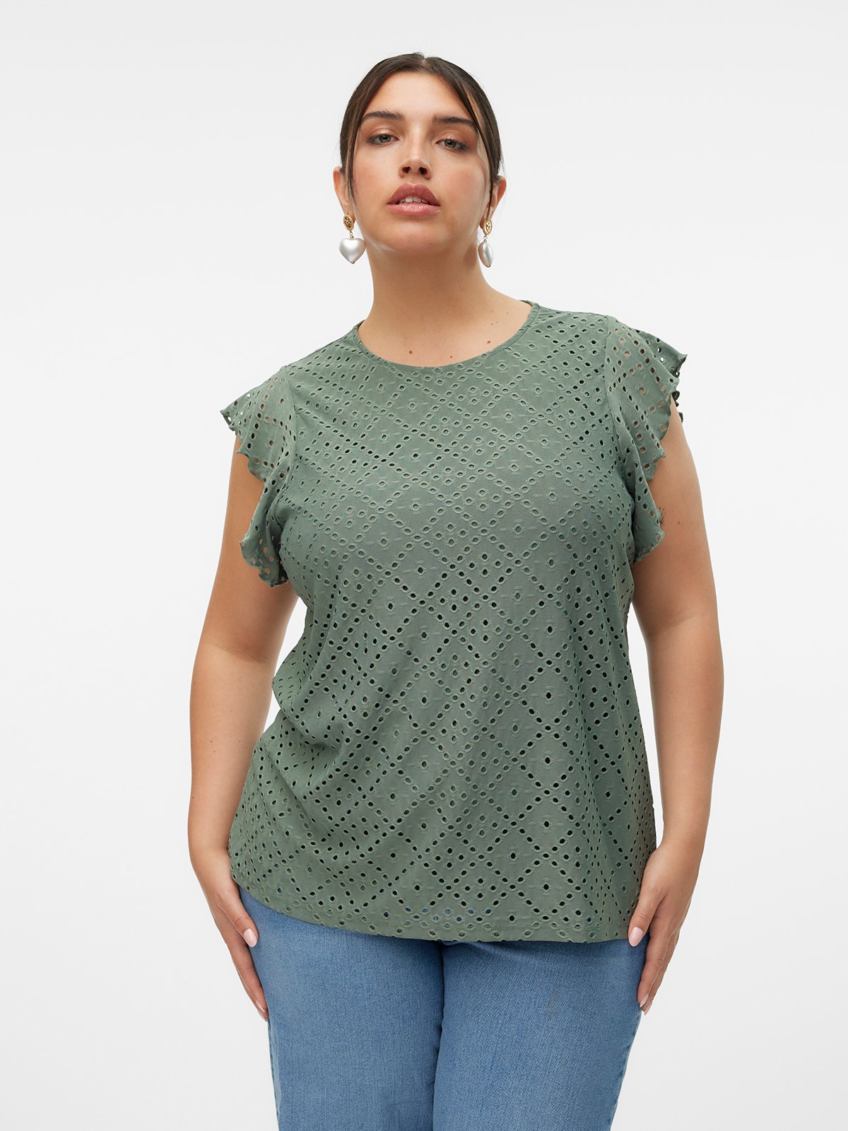 Vero Moda Curve Tassa Short Sleeve Frill Top Laurel Wreath