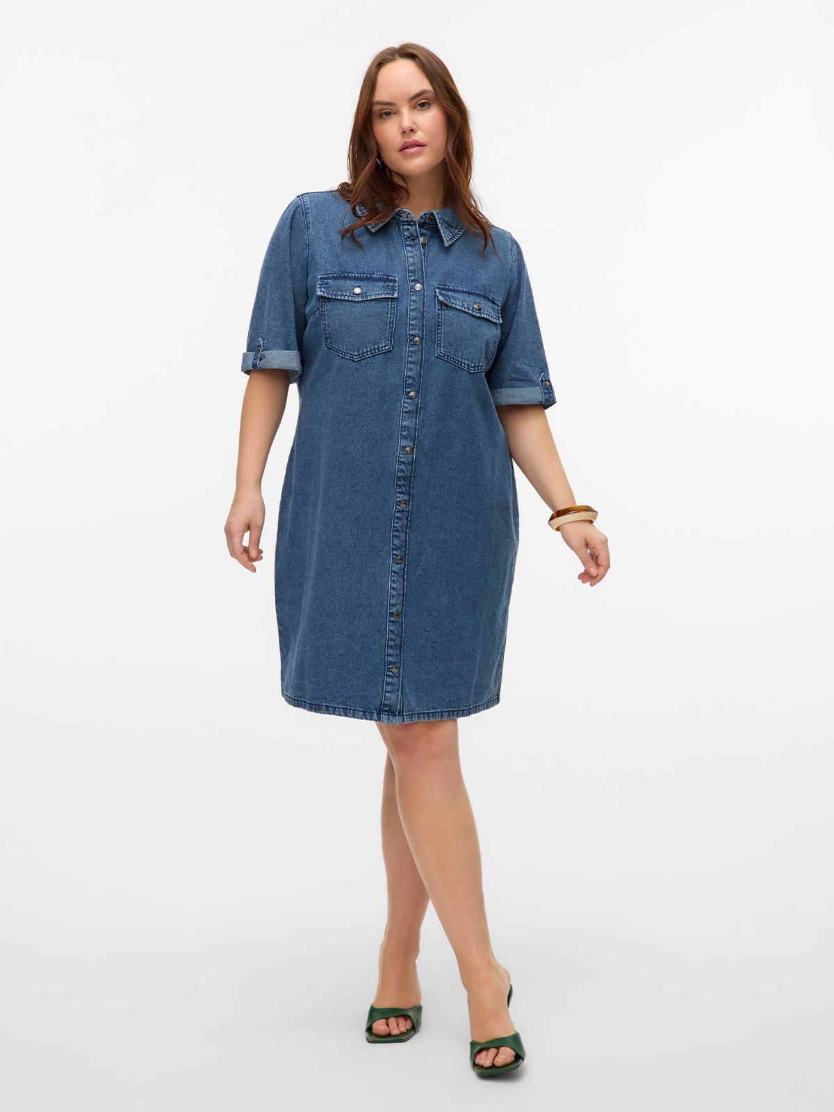 Vero Moda Curve Jennie Short Sleeve Short Denim Dress Medium Blue Denim