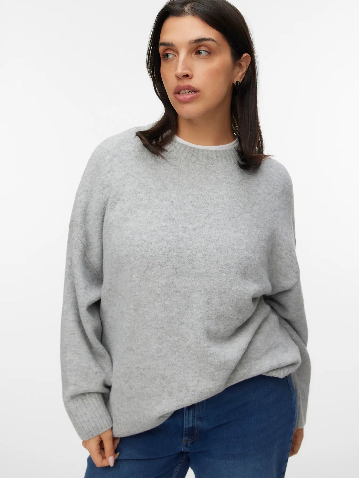 Vero Moda Curve Boom Long Sleeve O-Neck Pullover Light Grey Melange