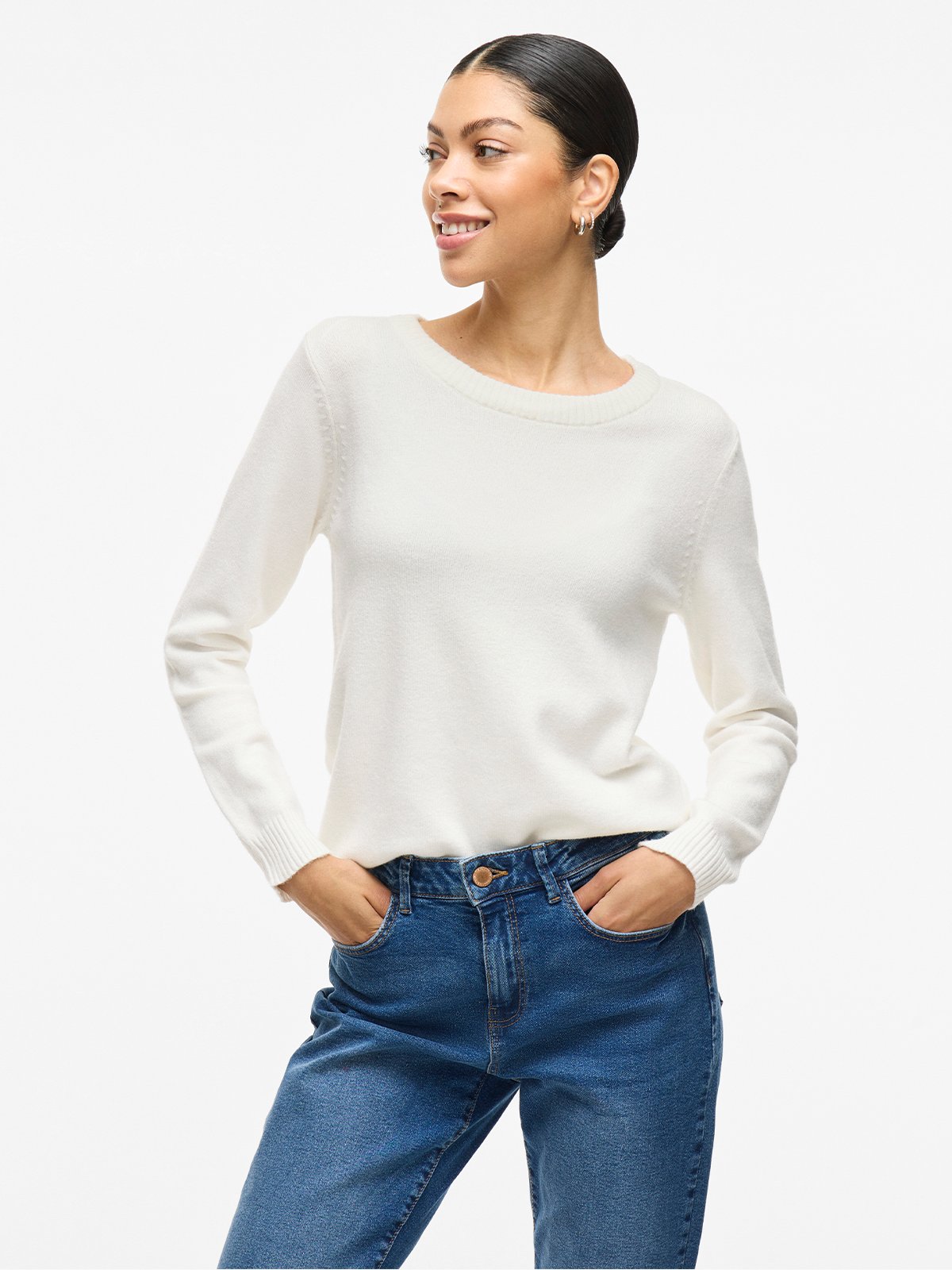 Vila Ril O-Neck Long Sleeve Knit Top White Alyssum