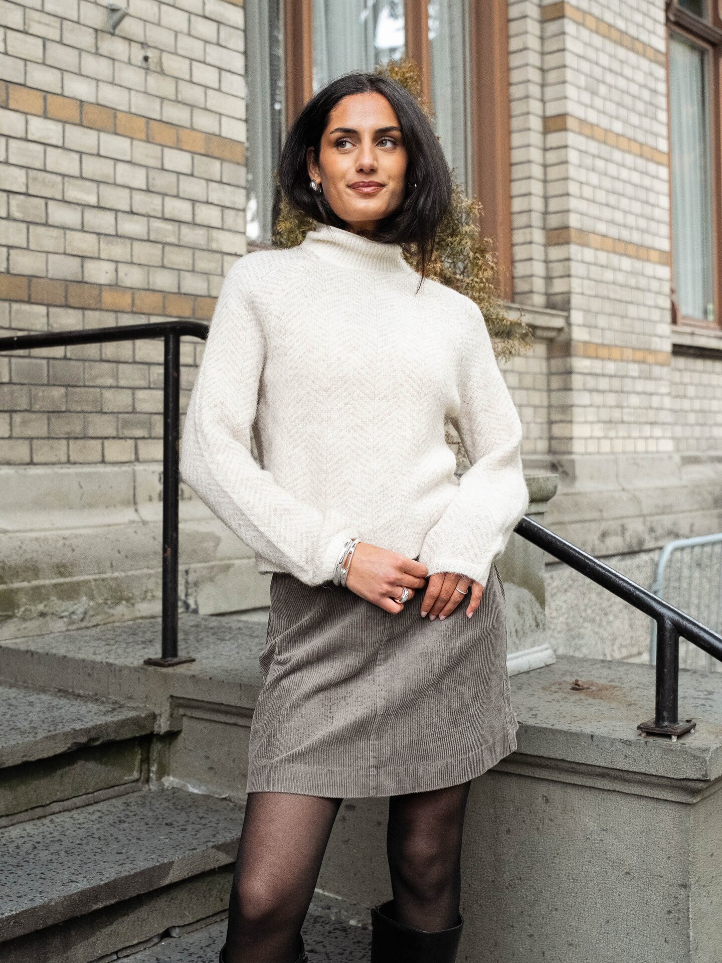 Vila Lory High Neck Long Sleeve Knit Top Eggnog NATURAL MELANGE