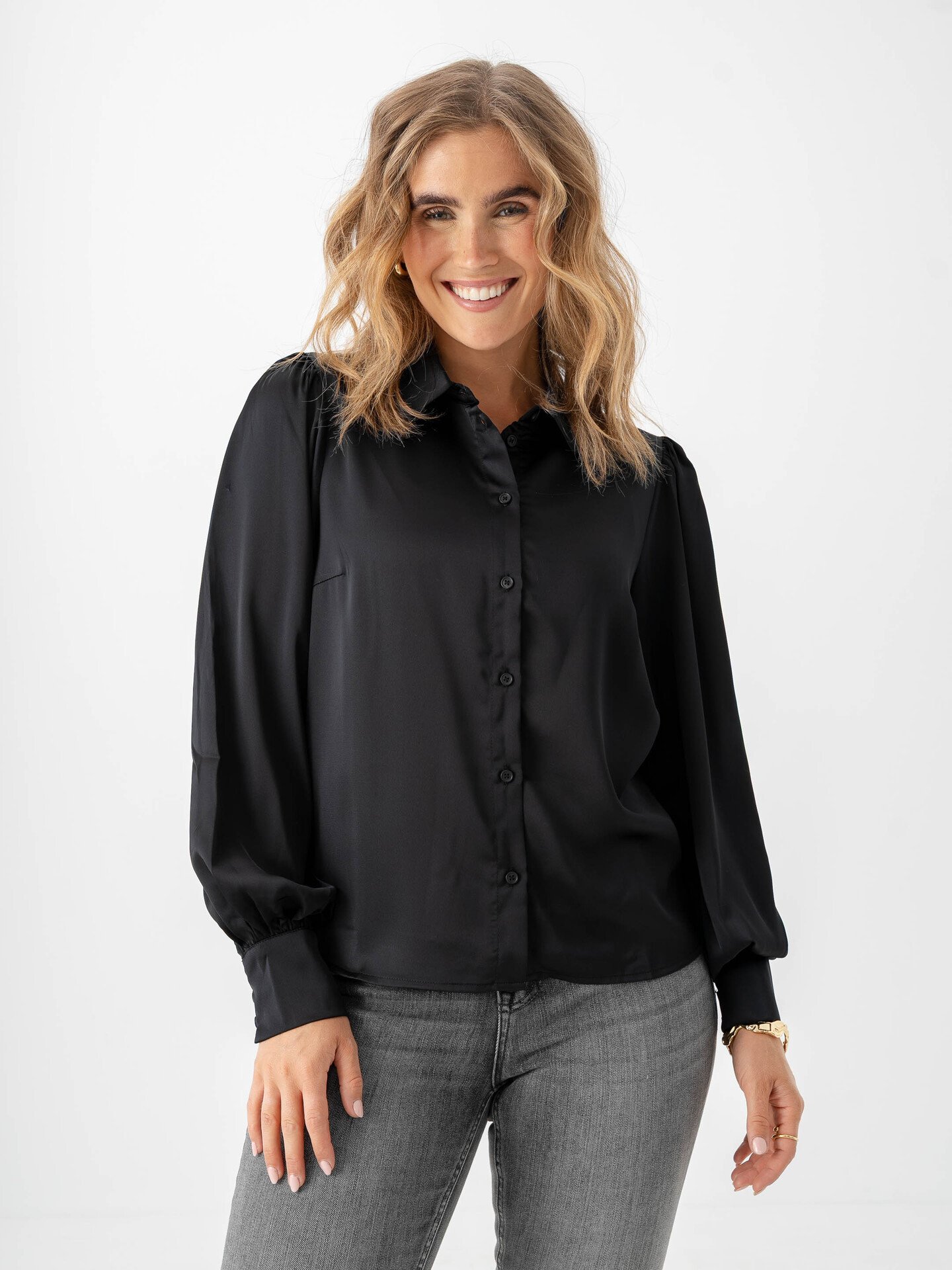 Vila Enna Ravenna Long Sleeve Balloon Shirt Black Beauty