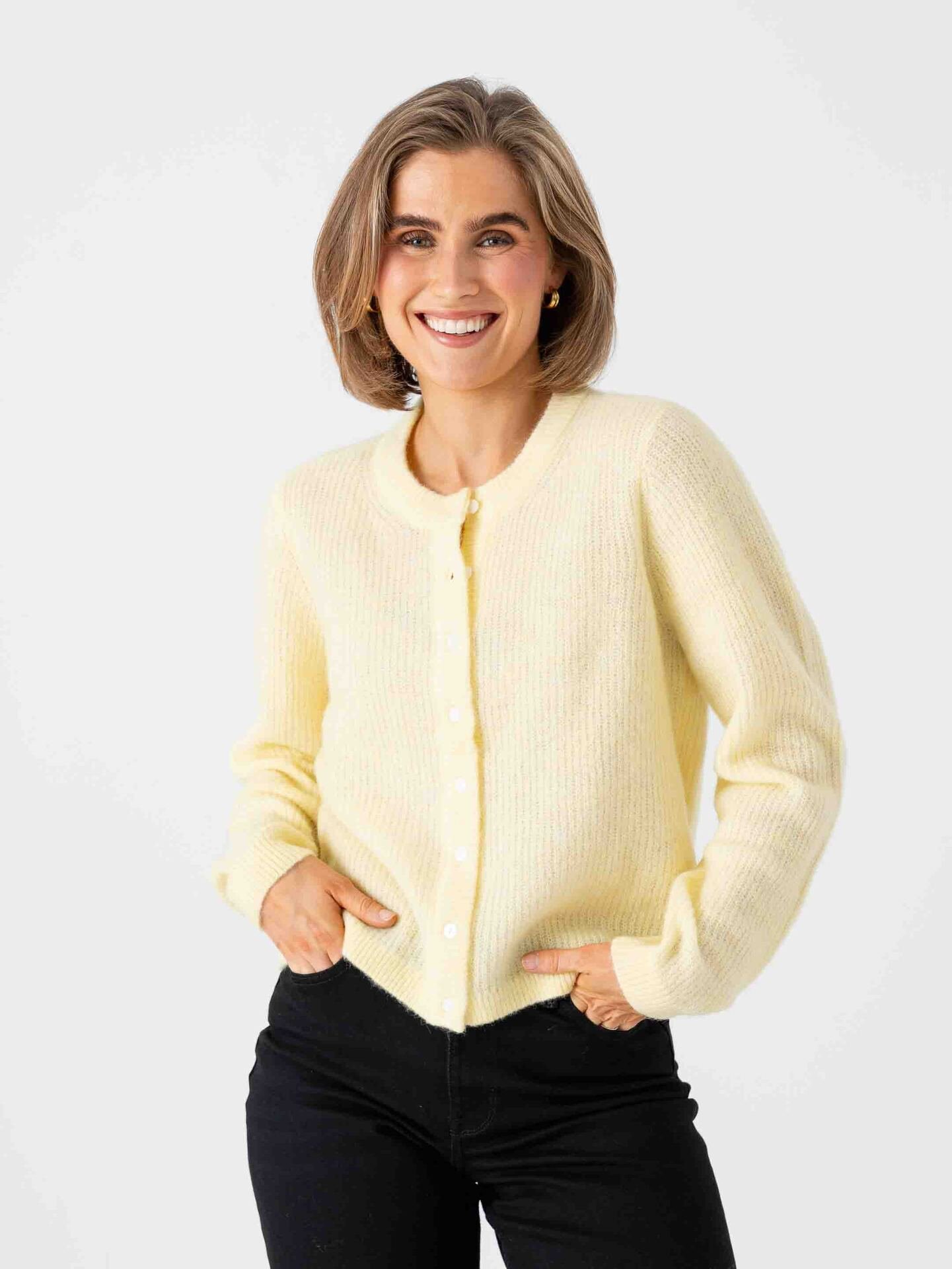 Vila Lory O-Neck Long Sleeve Knit Cardigan Pastel Yellow Melange