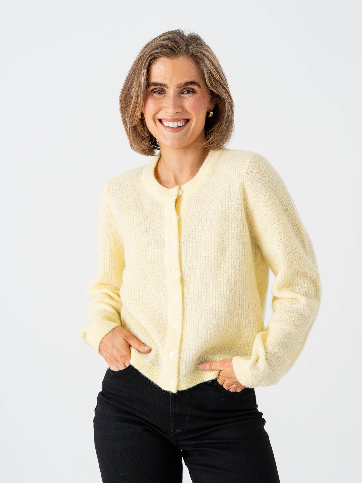 Vila Lory O-Neck Long Sleeve Knit Cardigan Pastel Yellow Melange