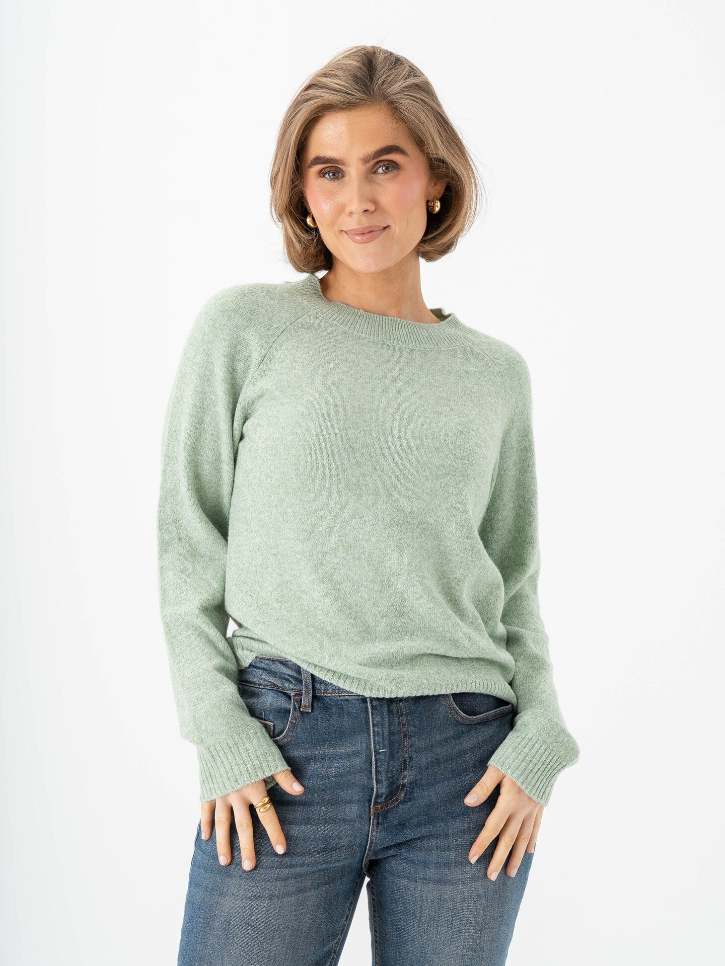 Vero Moda Doffy Long Sleeve O-Neck Blouse Mistletoe w. White Melange