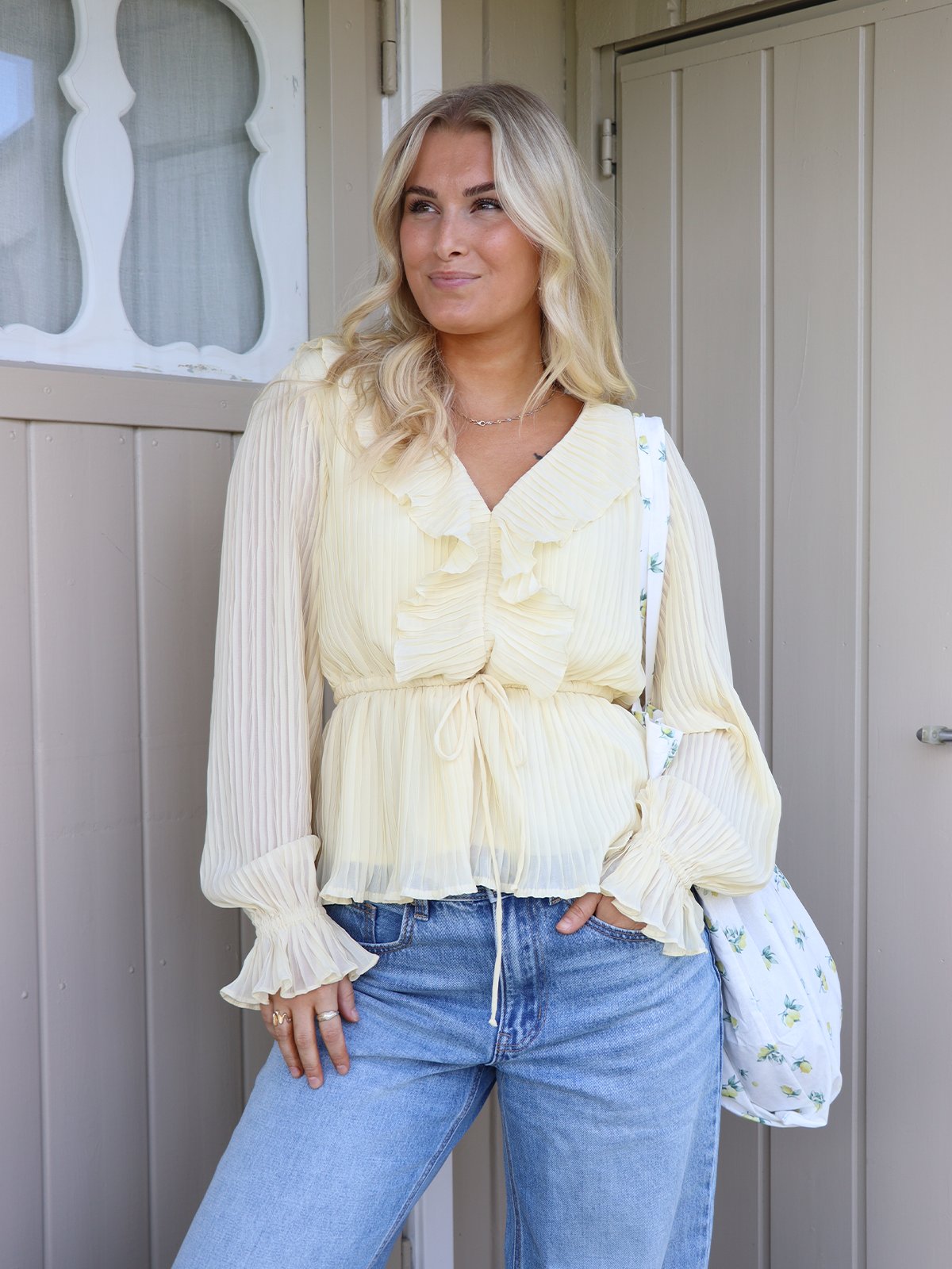 Vero Moda Dora Long Sleeve Frill Pleat Top Flan