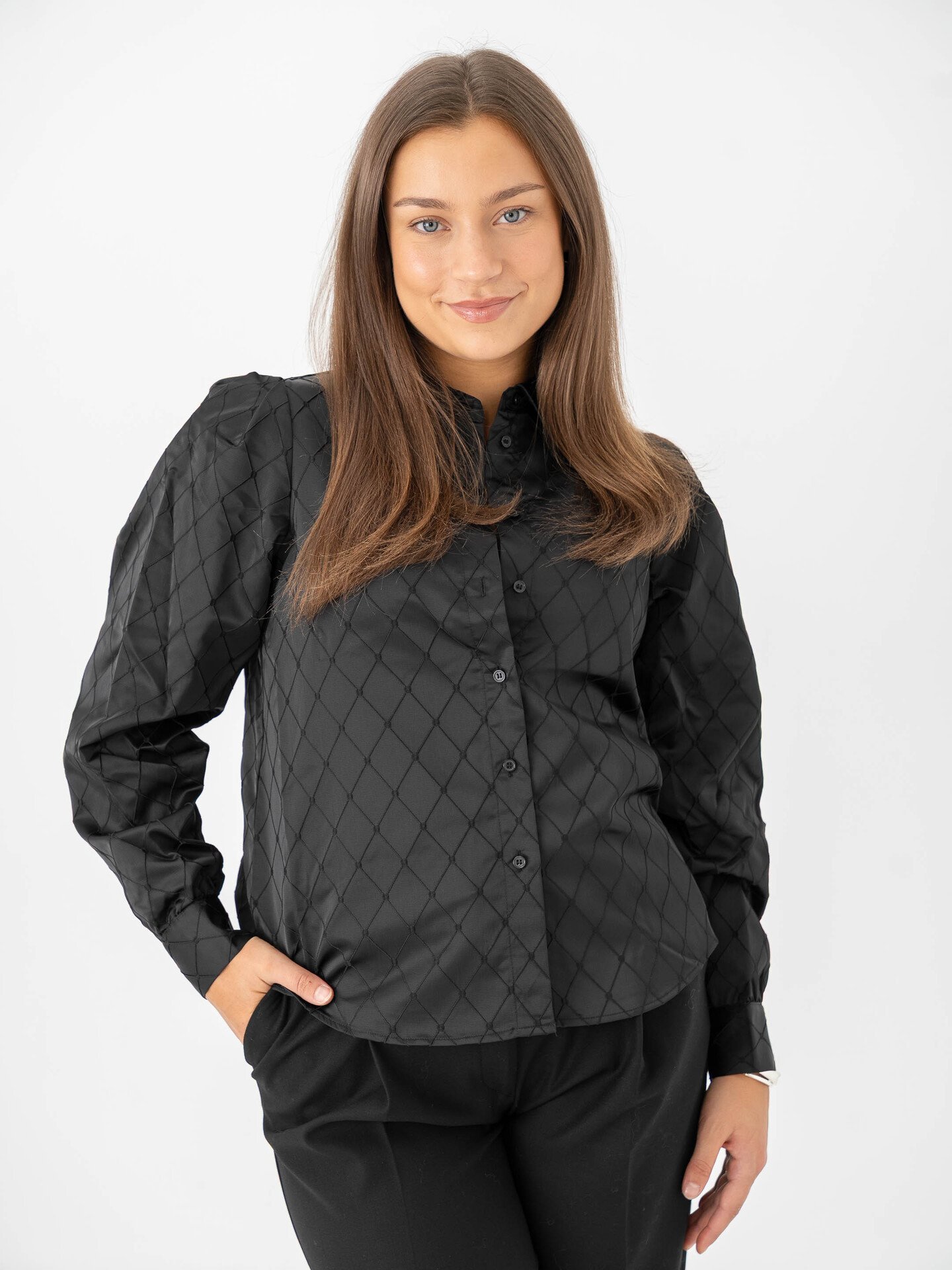 Vero Moda Viga Jacquard Long Sleeve Shirt Black Squares