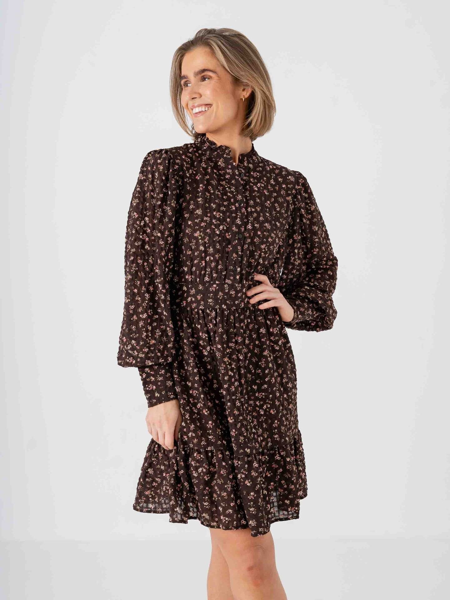 Vero Moda Aware Noelle Long Sleeve High Neck Short Dress Chocolate Torte Rose Elegance