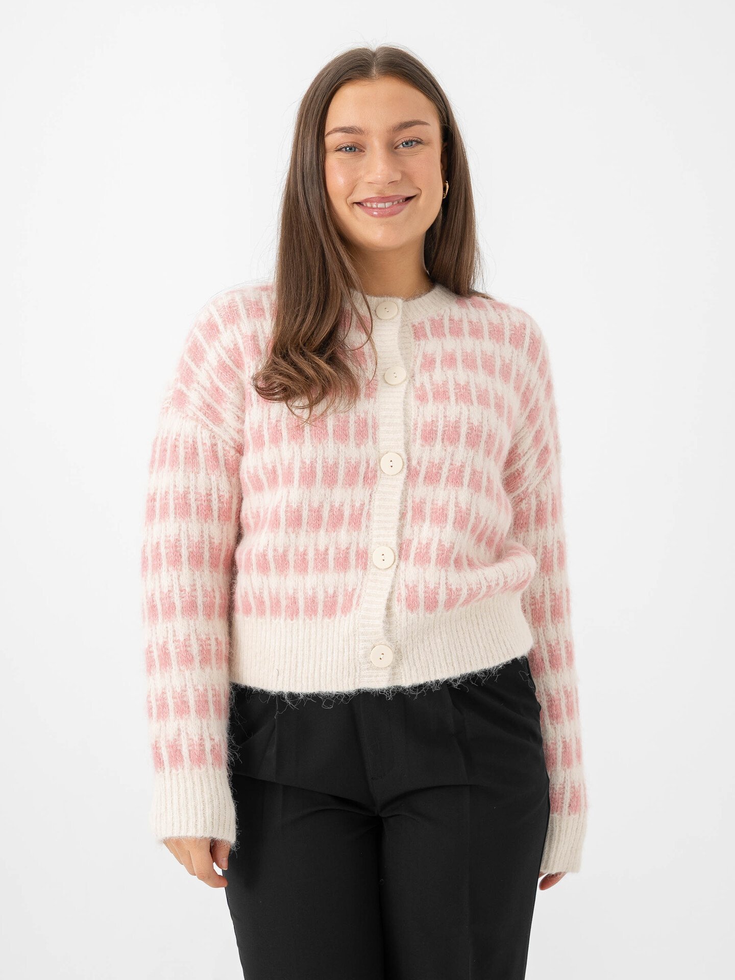 Vero Moda Lisa Long Sleeve O-Neck Cardigan Birch w. Rose Elegance Stitch