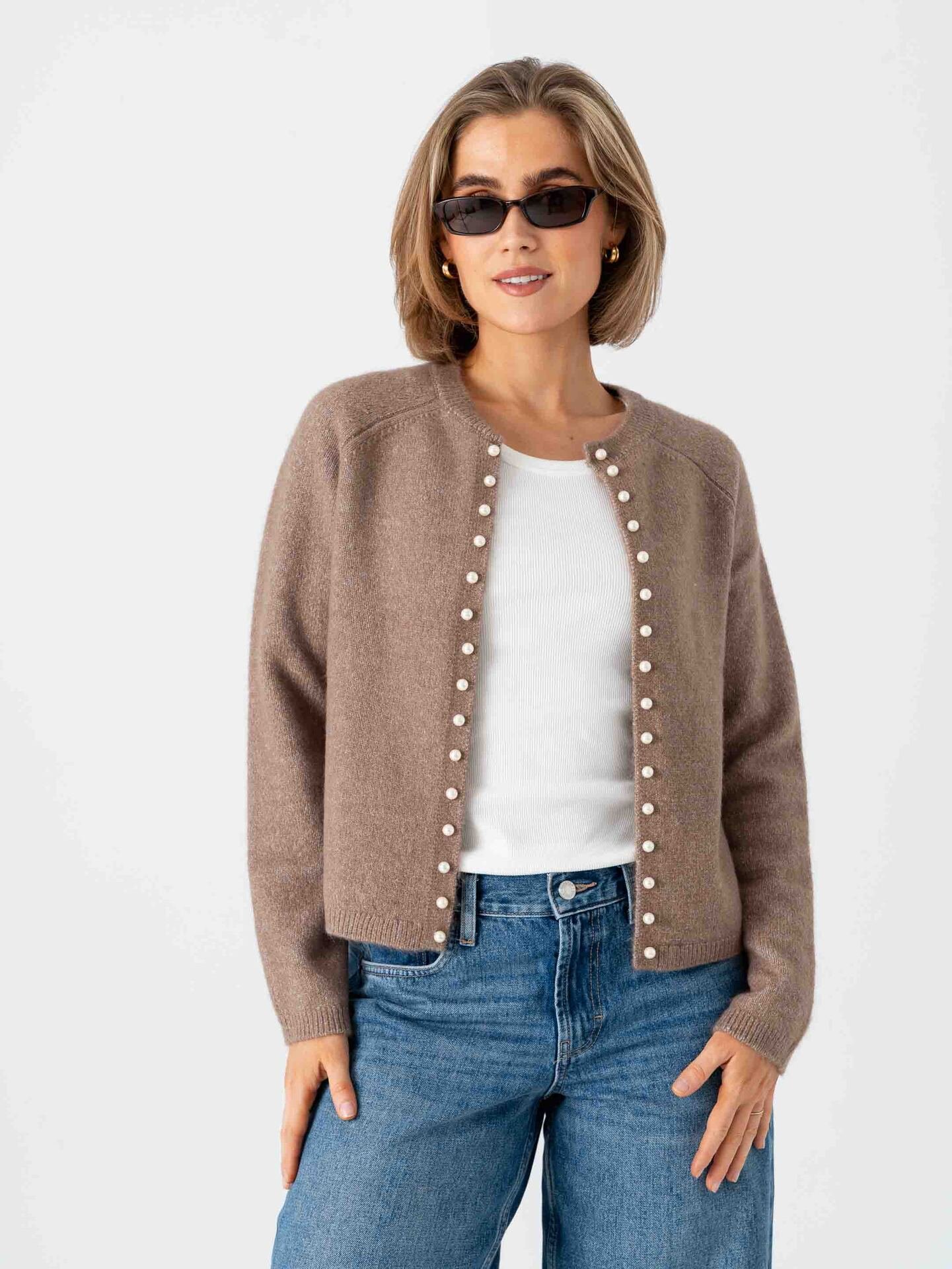 Vero Moda Aware Magalene Long Sleeve O-Neck Pearl Cardigan Fossil