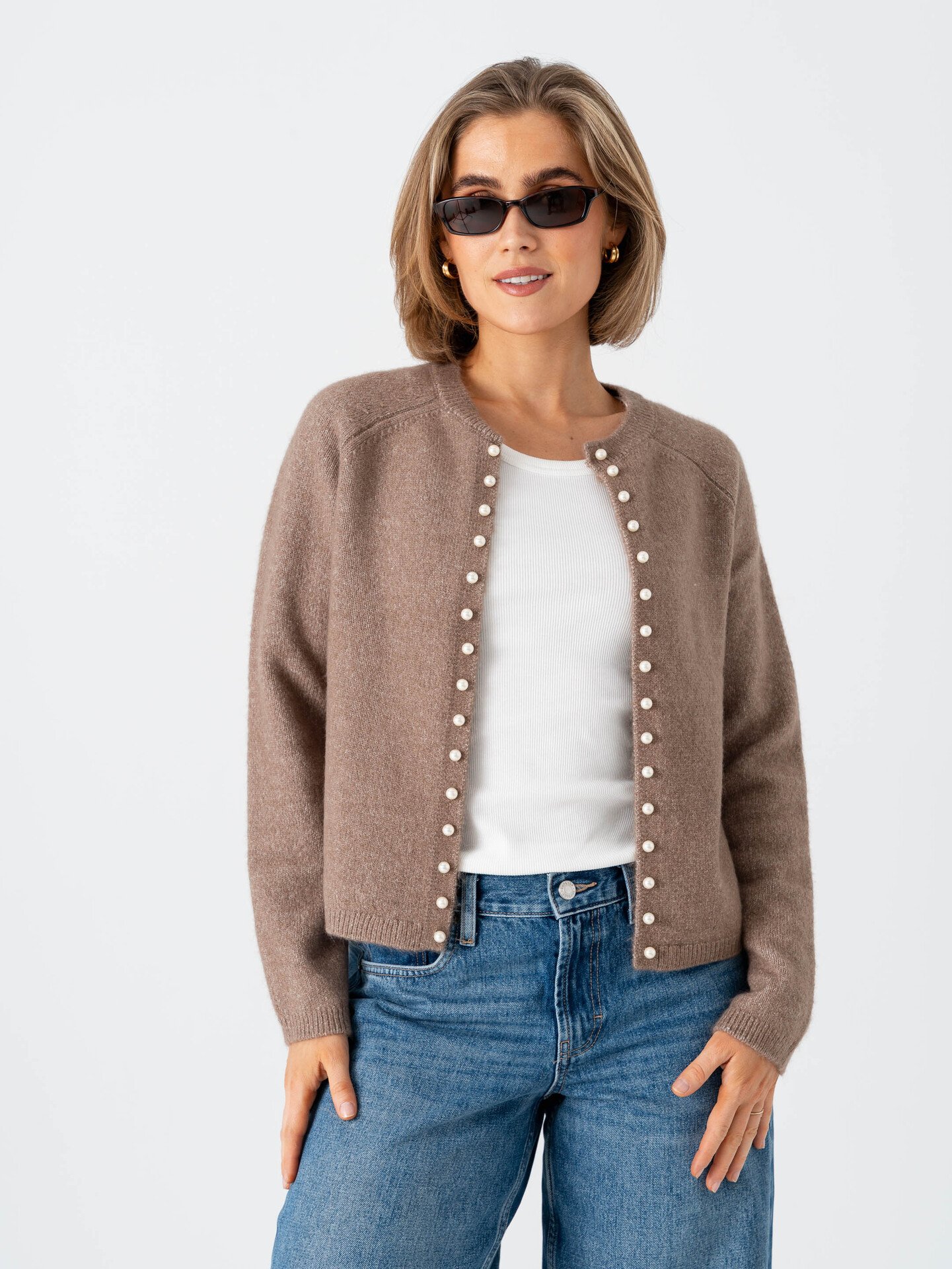 Vero Moda Aware Magalene Long Sleeve O-Neck Pearl Cardigan Fossil