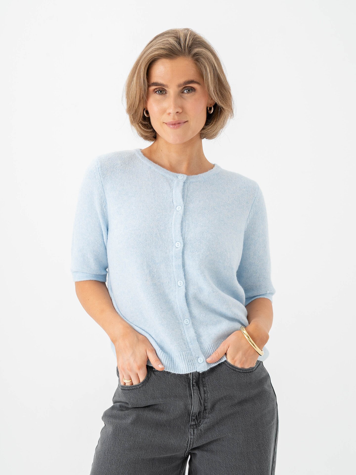 Vero Moda Doffy 2/4 O-Neck Button Cardigan Cashmere Blue Melange