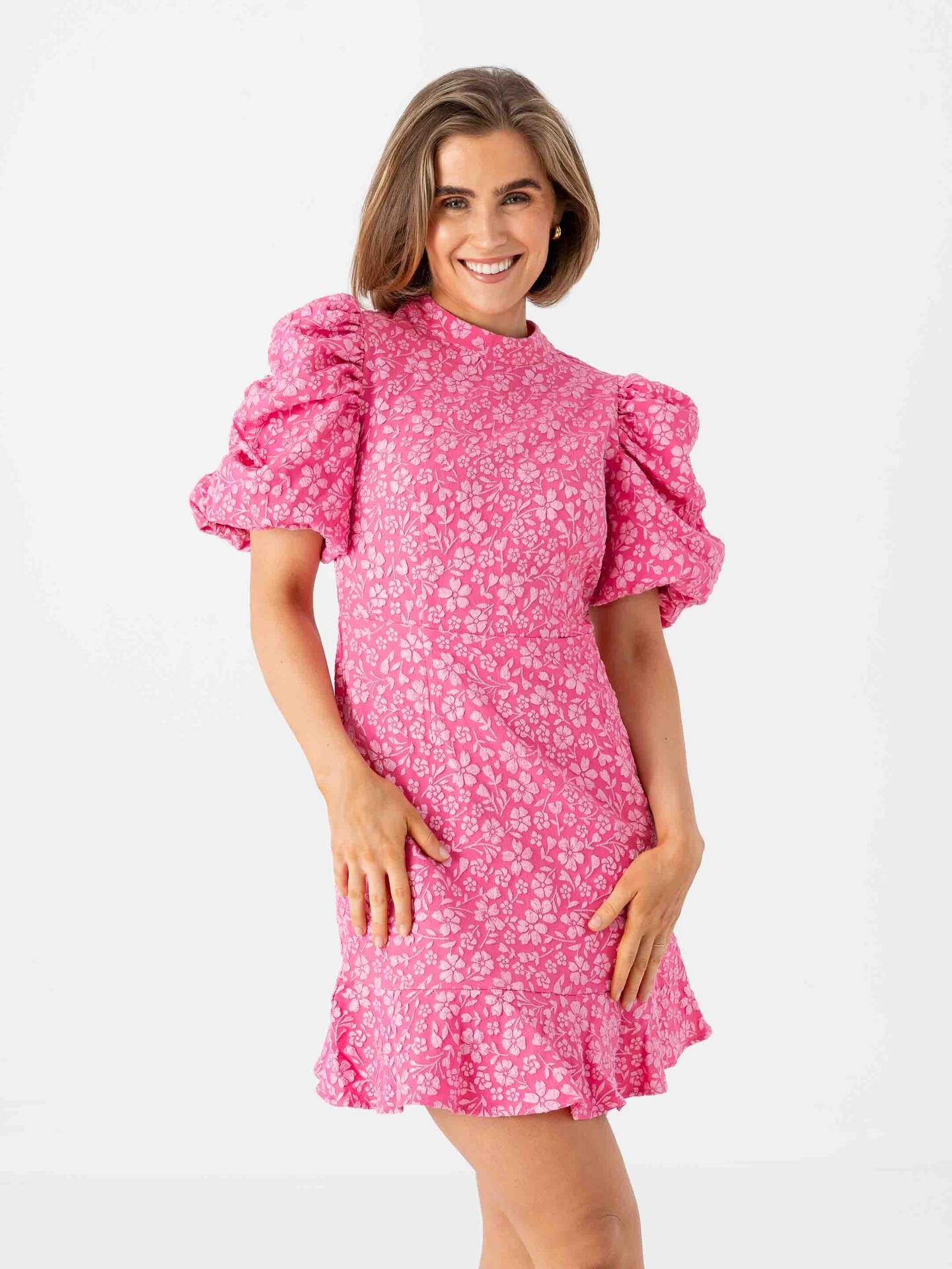 Vero Moda Fiona Short Sleeve High Neck Short Dress Azalea Pink