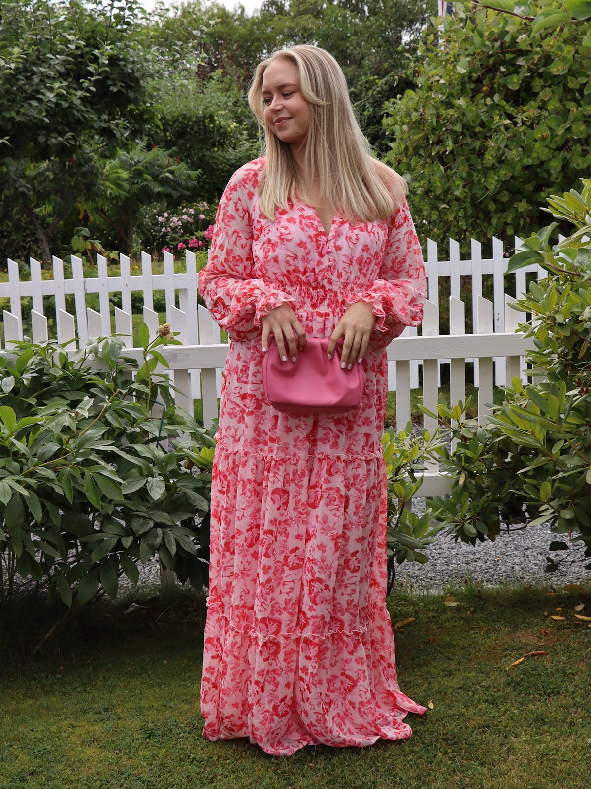 Vero Moda Aware Audora Long Sleeve V-Neck Long Dress Pink Marshmallow Camellia Rose