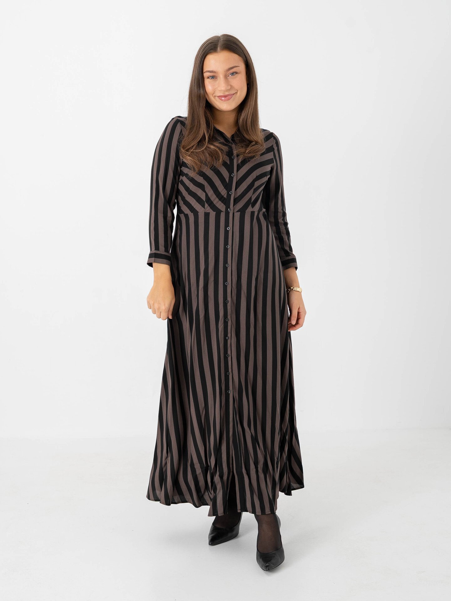 Y.A.S Savanna Long Shirt Dress Chocolate Brown / Black