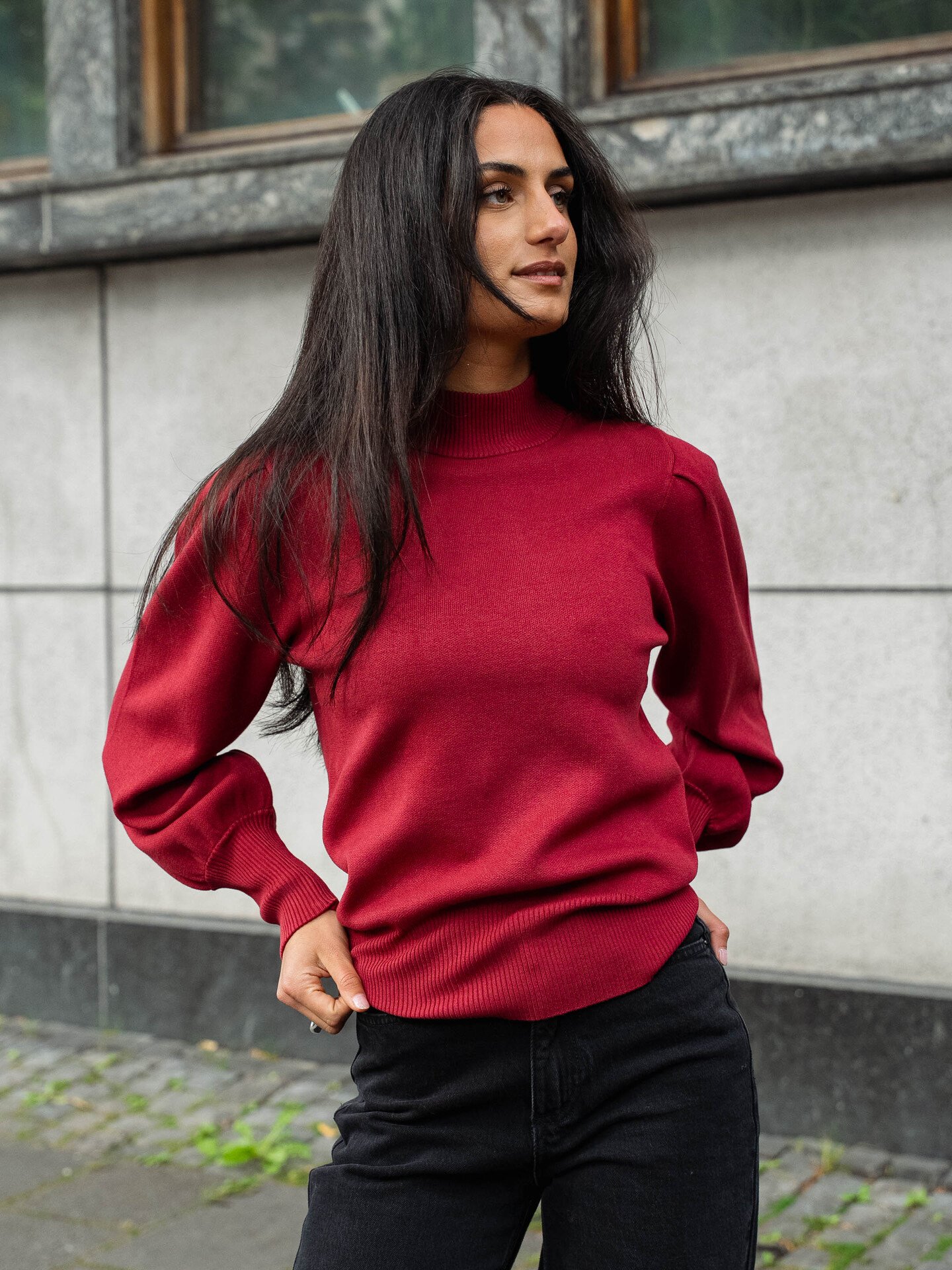 Y.A.S Fonny Long Sleeve Knit Pullover Tibetan Red