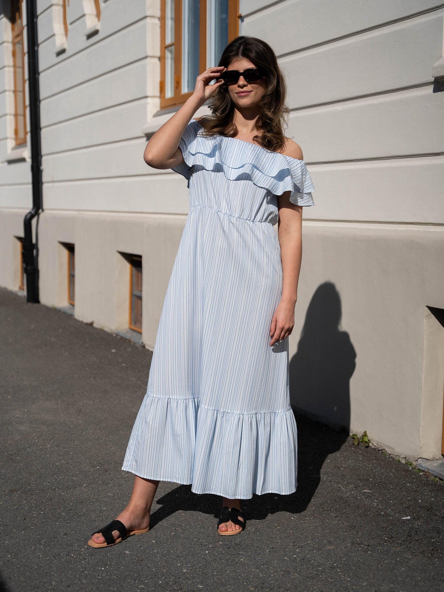 Y.A.S Cala Ankle Dress White / Stripes