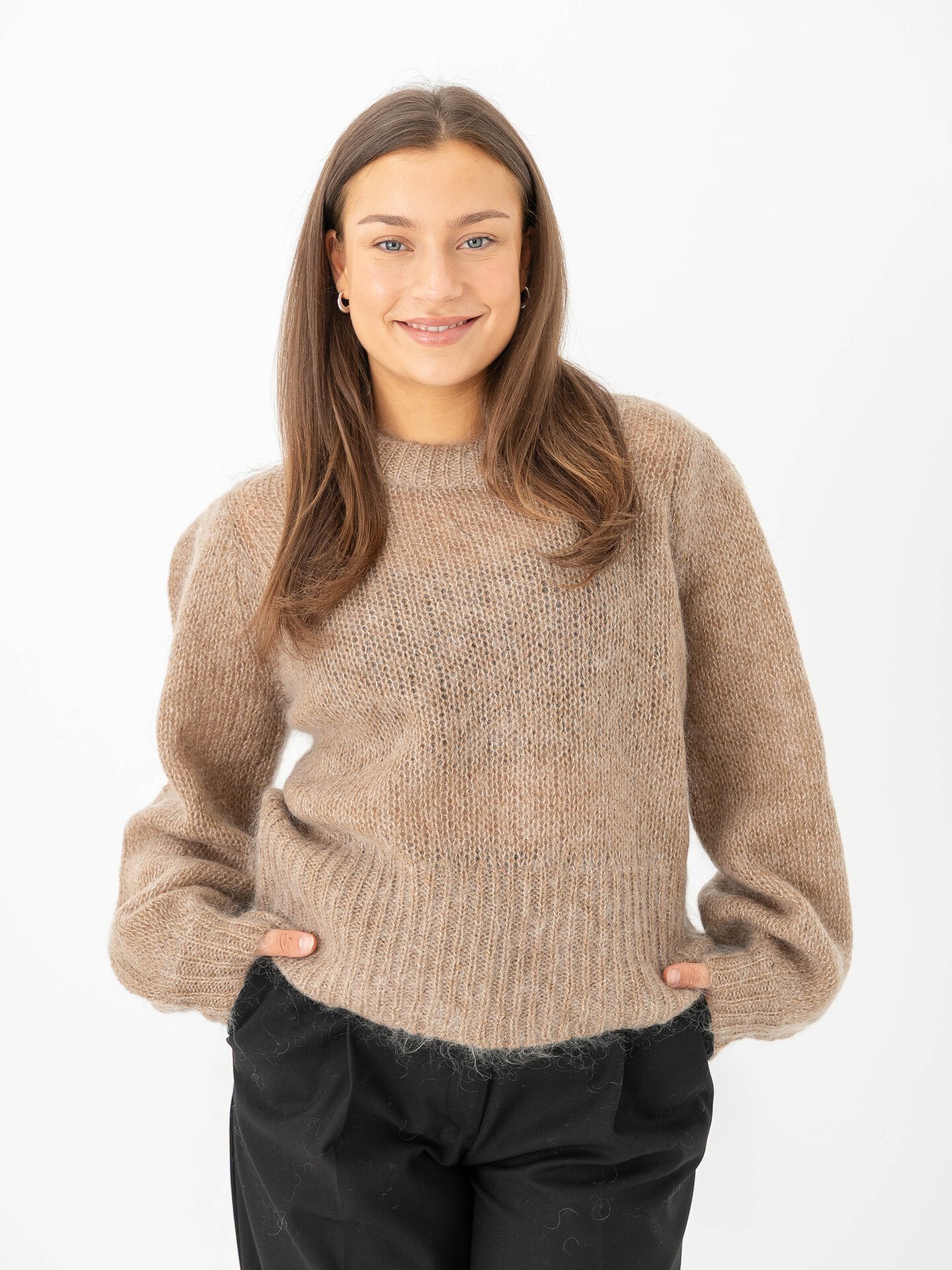 Y.A.S Lambu O-Neck Long Sleeve Knit Pullover Sepia Tint