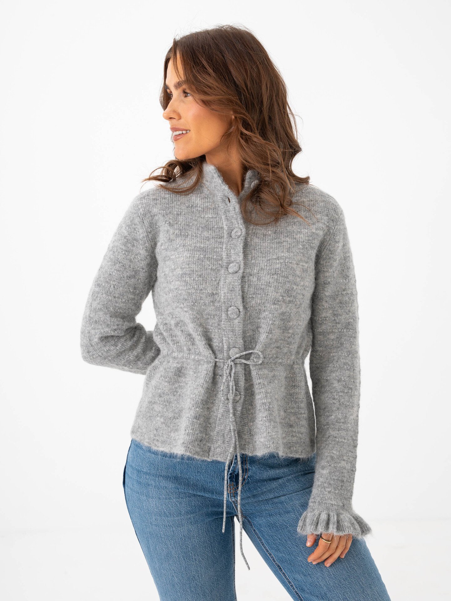 Y.A.S Thellis Long Sleeve Knit Cardigan Light Grey Melange
