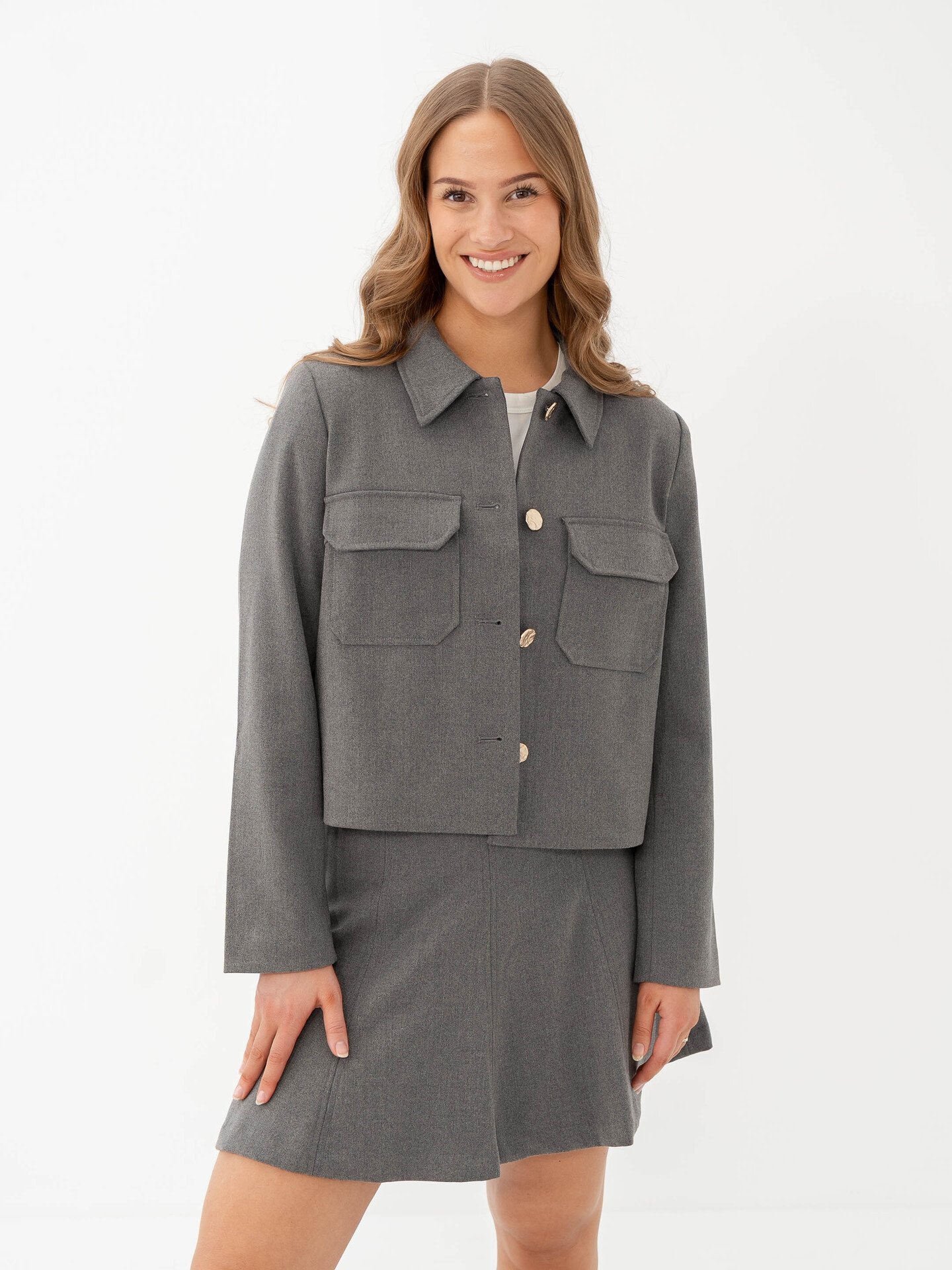 Y.A.S Dena Long Sleeve Blazer Grey Melange