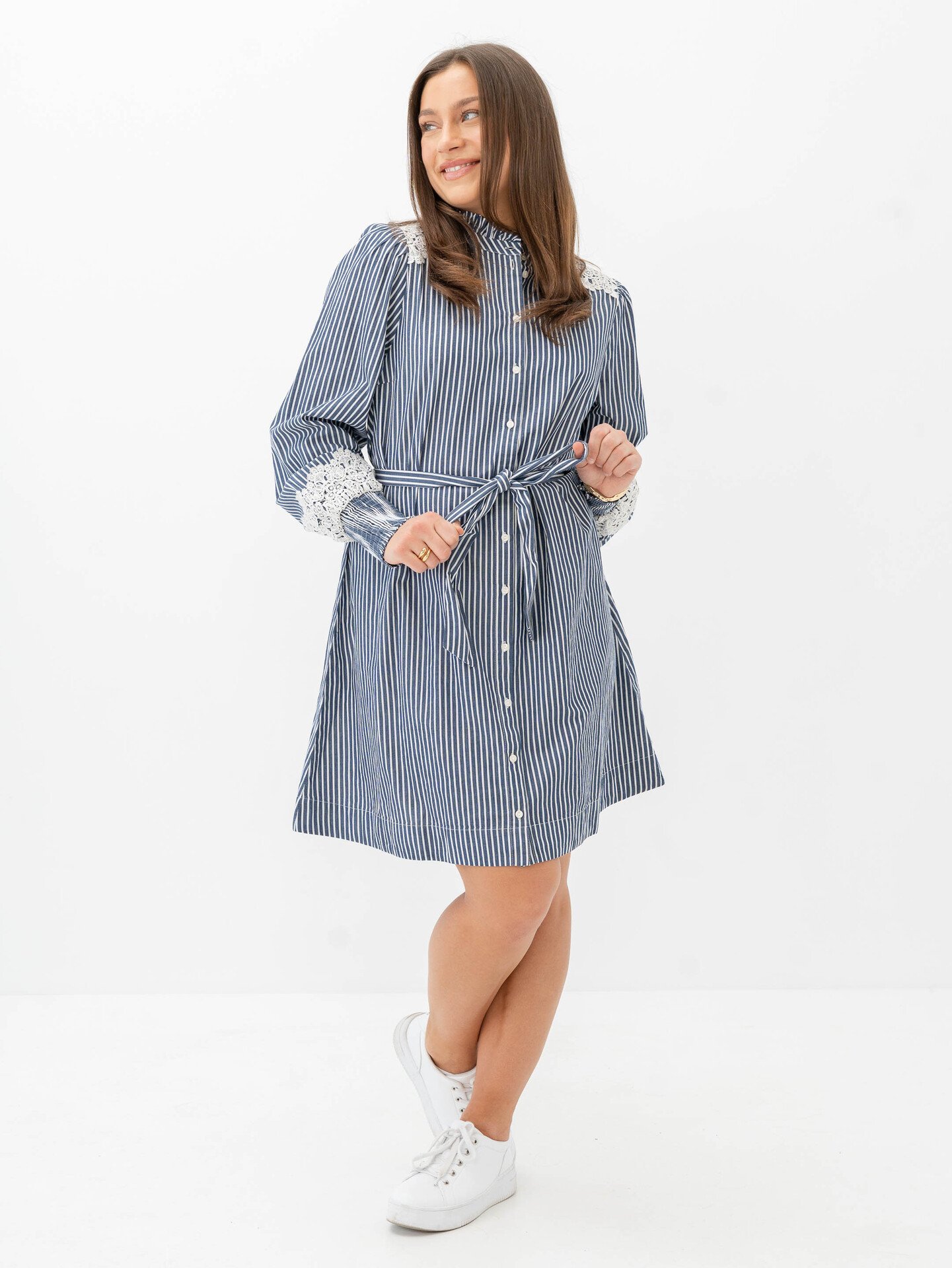 Y.A.S Stria Long Sleeve Shirt Dress Star White / Blue Stripes
