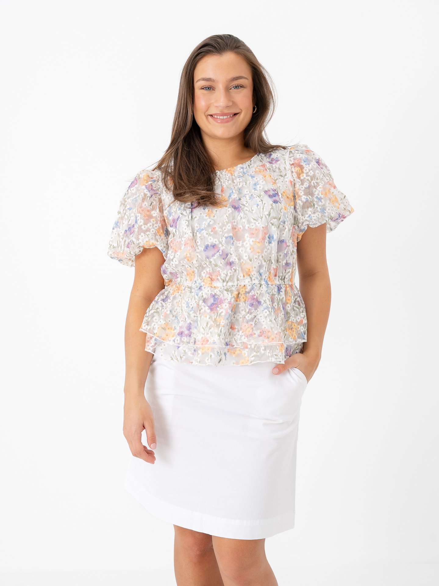 Y.A.S Leanna Short Sleeve Top Star White