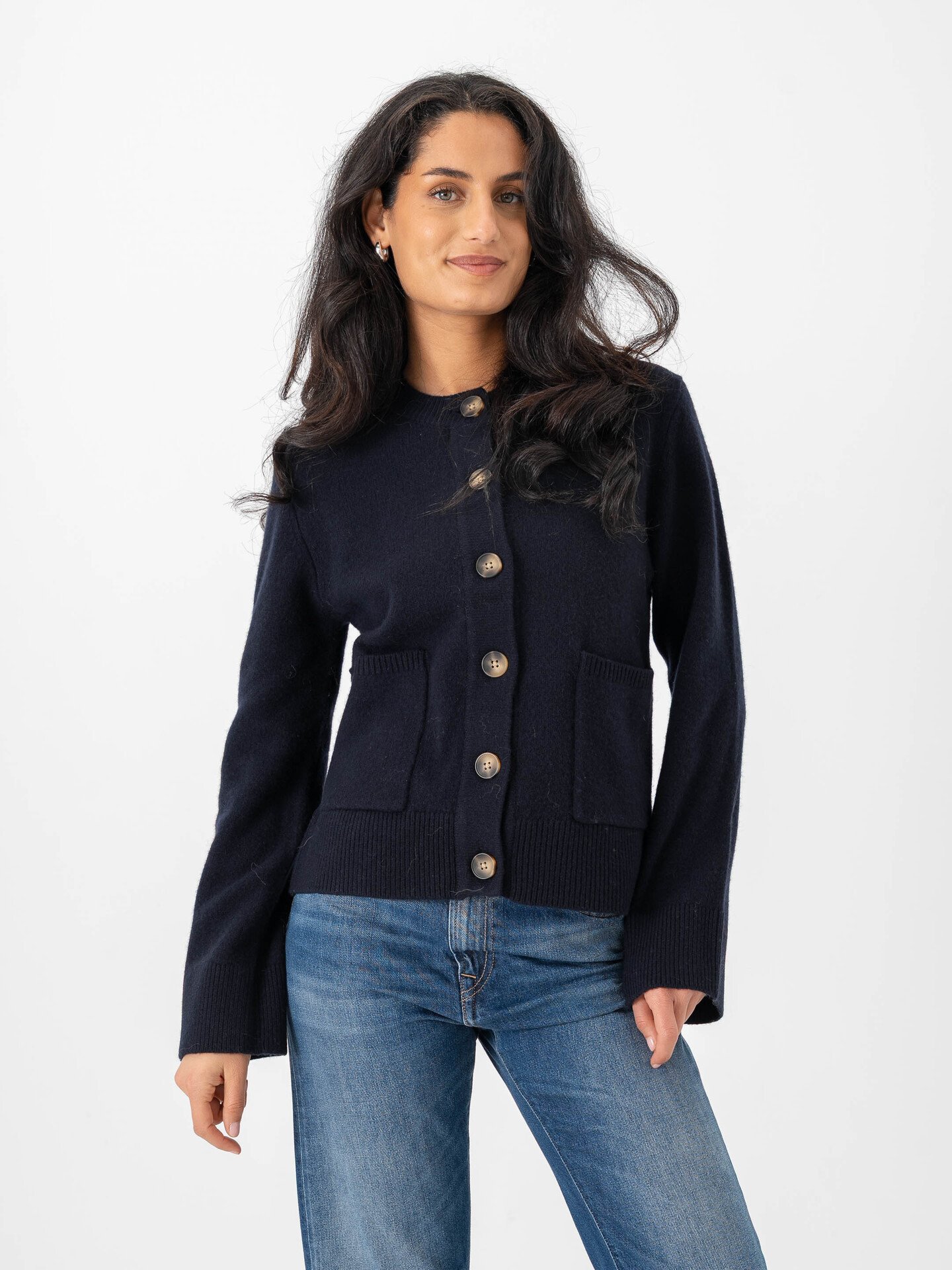Y.A.S Nola Wool Long Sleeve Knit Cardigan Navy Blazer