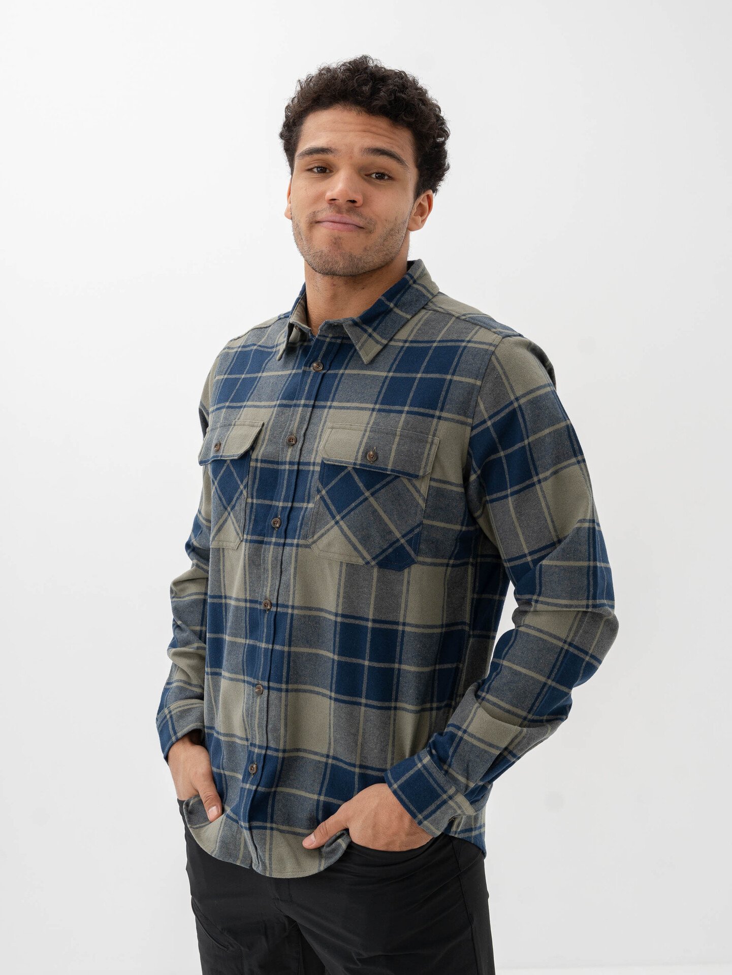 Bergans Nordmarka Flannel Shirt Men Green Mud / Navy Blue Check