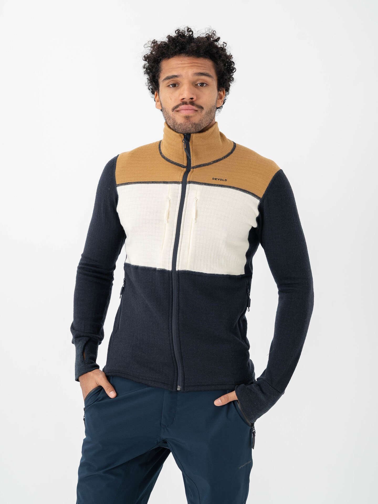 Devold Egga Grid Merino Jacket Man Wheat/Raw White/Ink