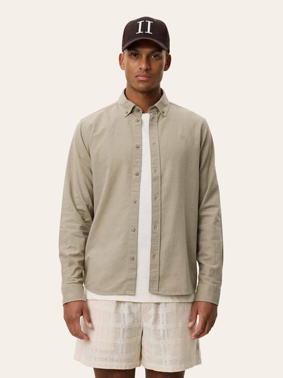 Les Deux Konrad Cotton Linen Shirt Laurel Oak Sand