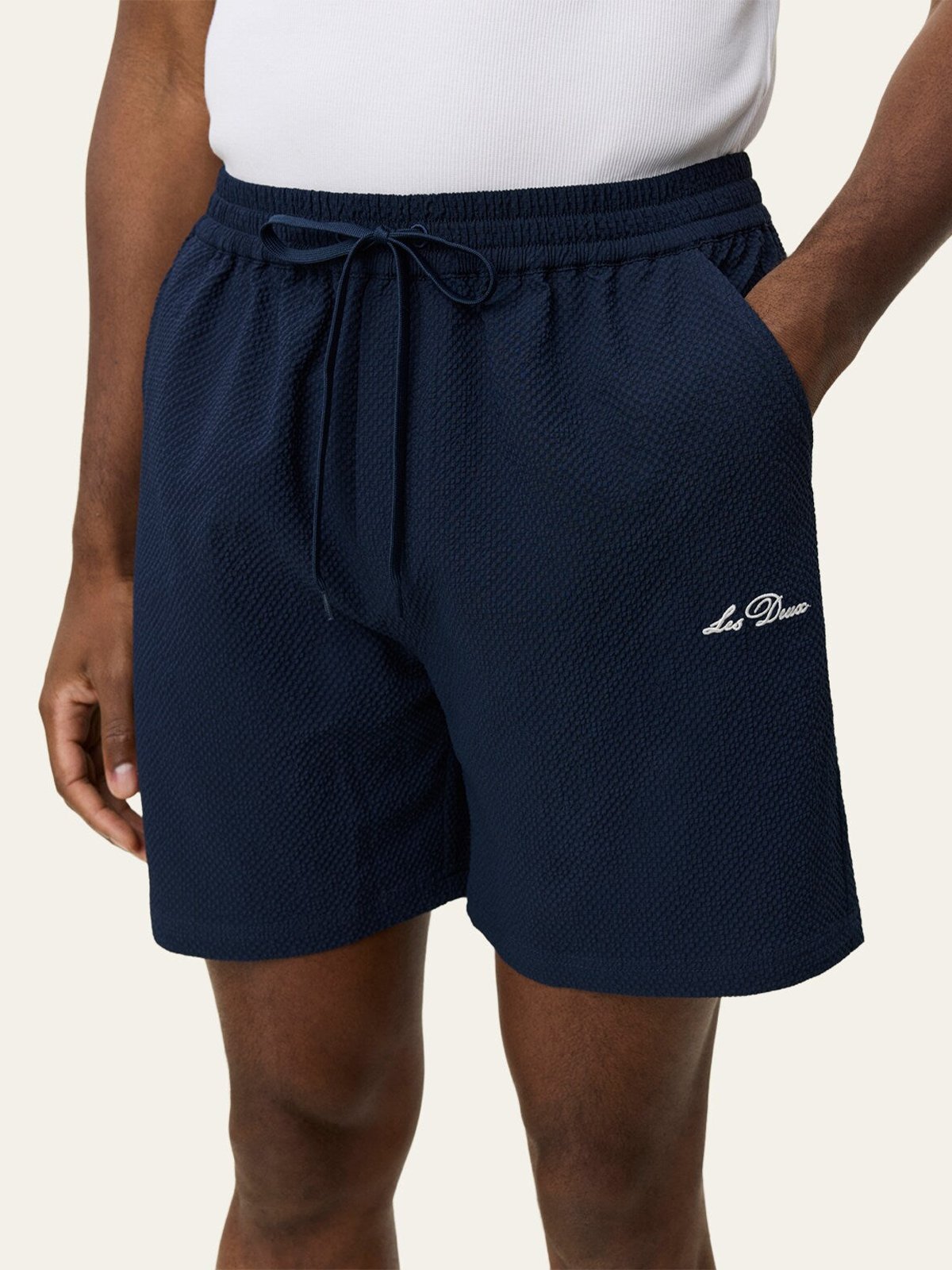 Les Deux Stan Seersucker Swim Shorts Dark Navy