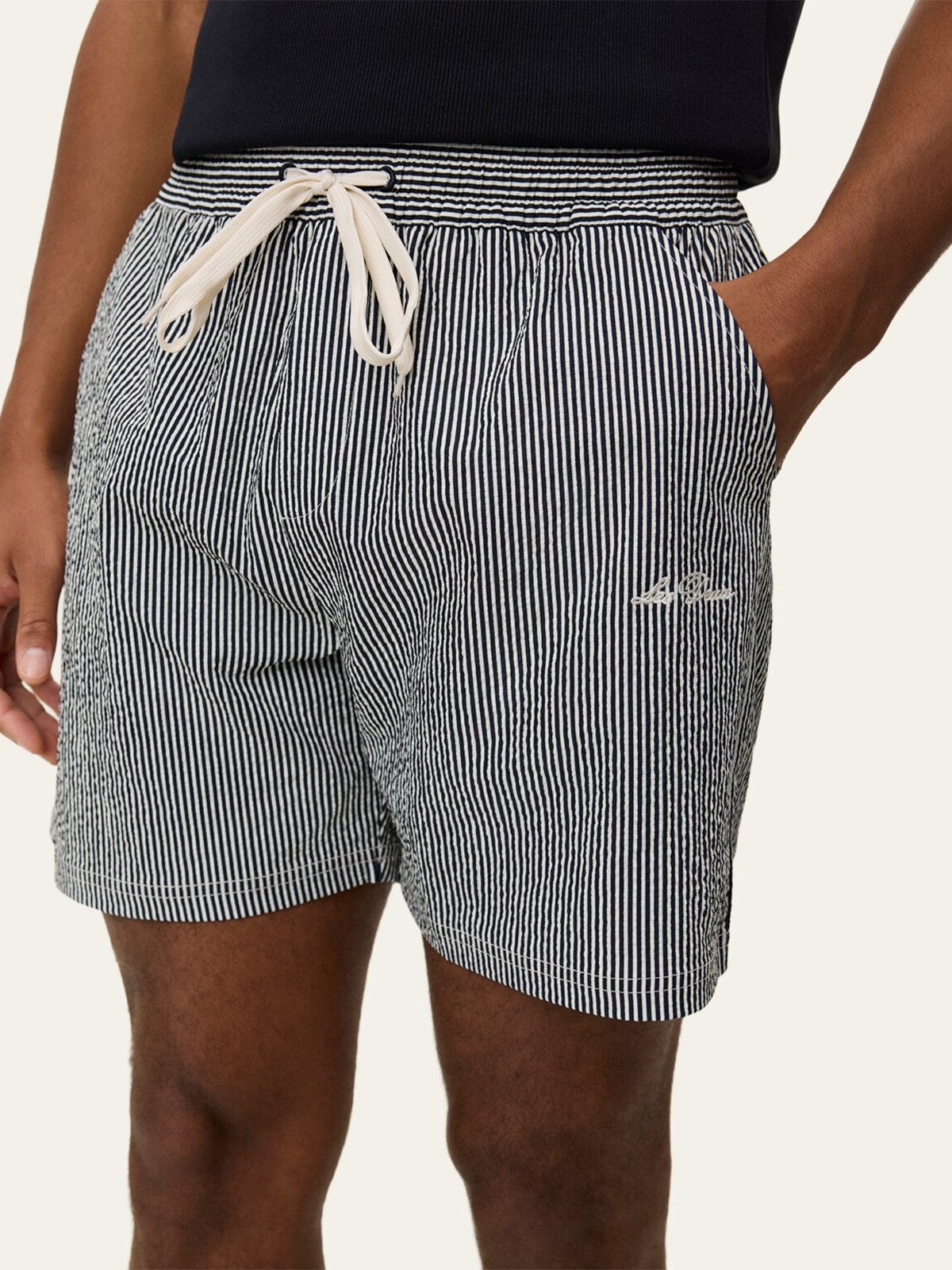 Les Deux Stan Stripe Seersucker Swim Shorts Black