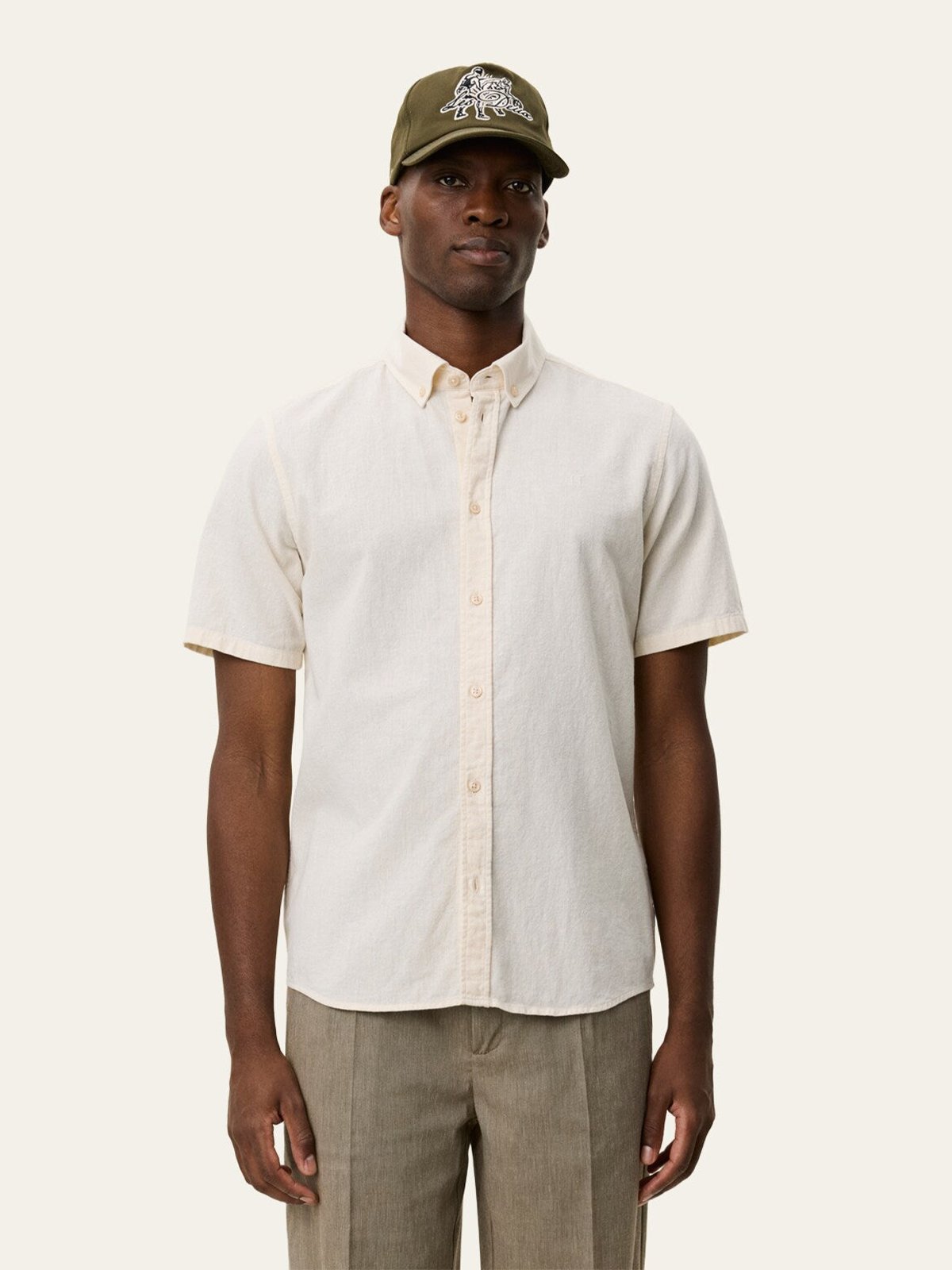 Les Deux Konrad Cotton Linen Short Sleeve Shirt Eggnog White