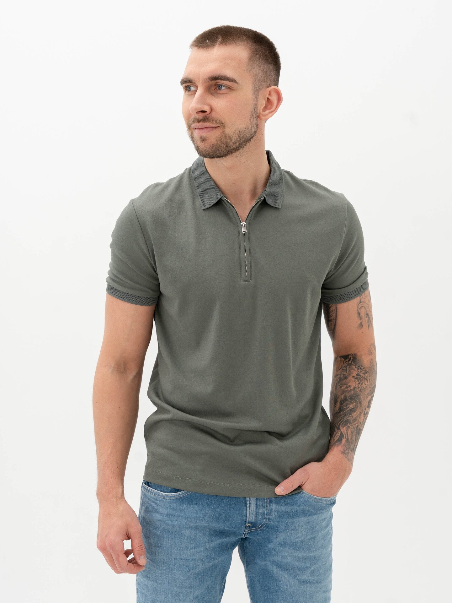 Selected Homme Selected Homme Fave Zip Short Sleeve Polo Agave Green