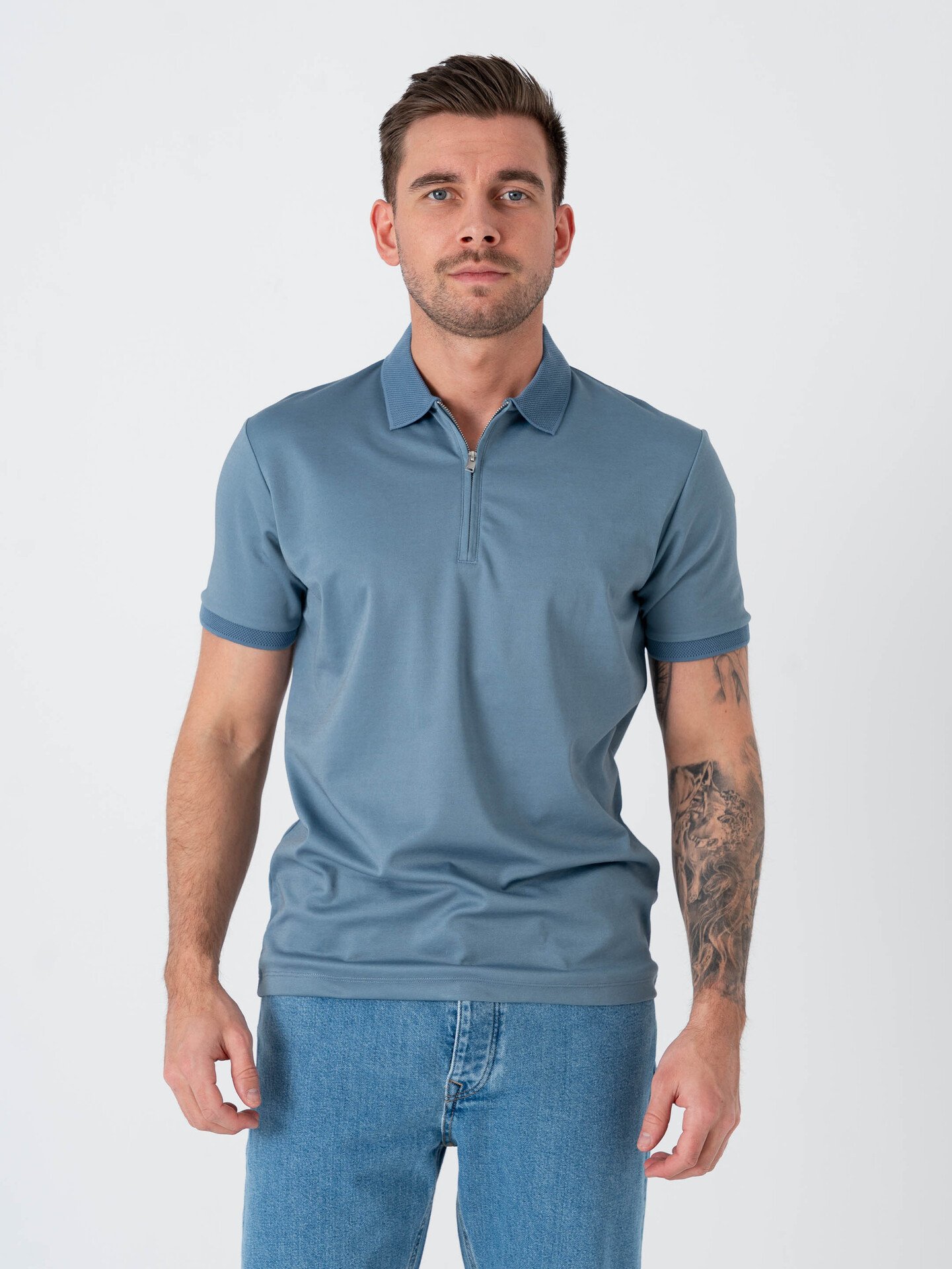 Selected Homme Selected Homme Fave Zip Short Sleeve Polo Blue Mirage