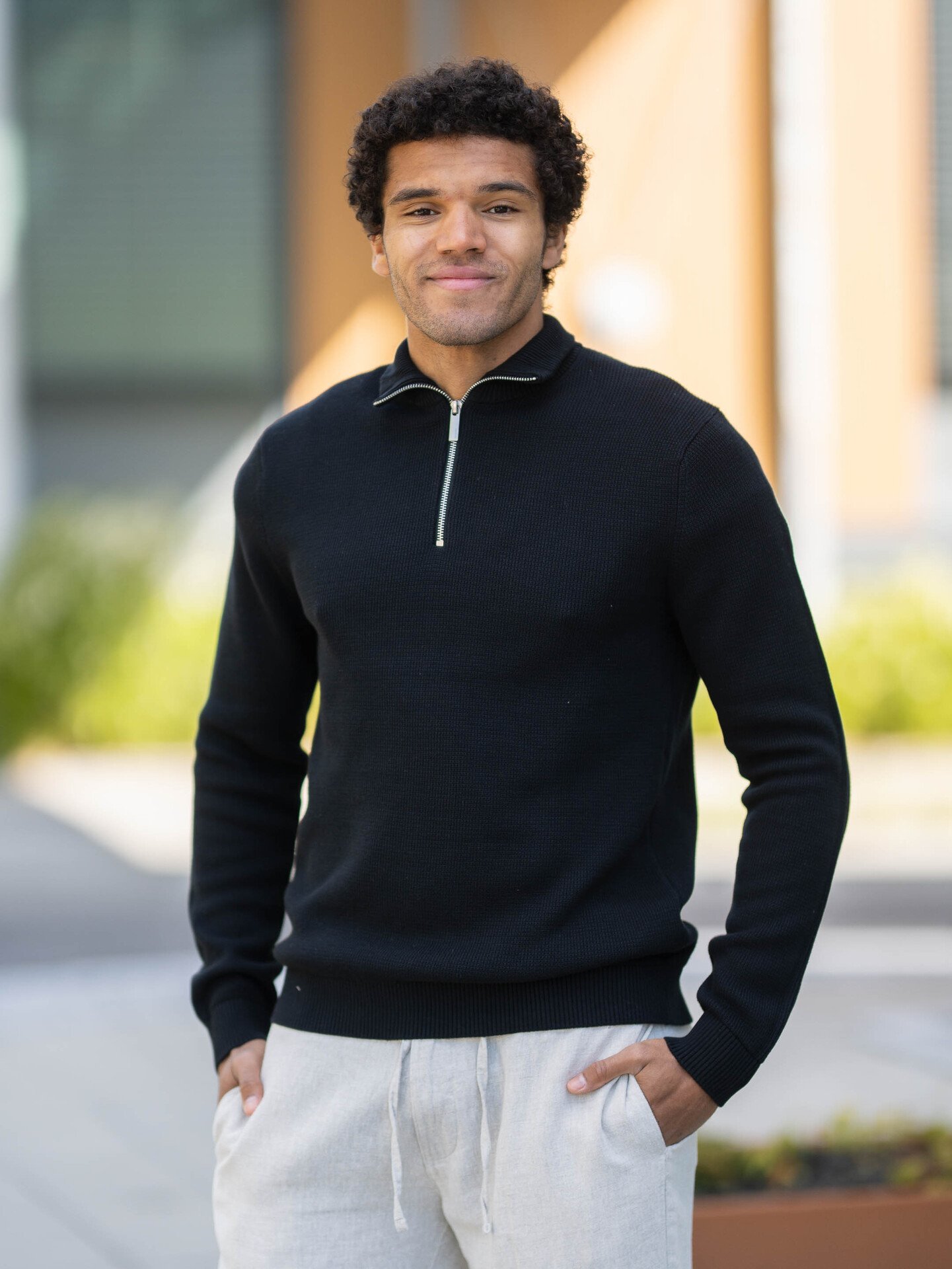 Selected Homme Dane Long Sleeve Knit Structure Half Zip Black