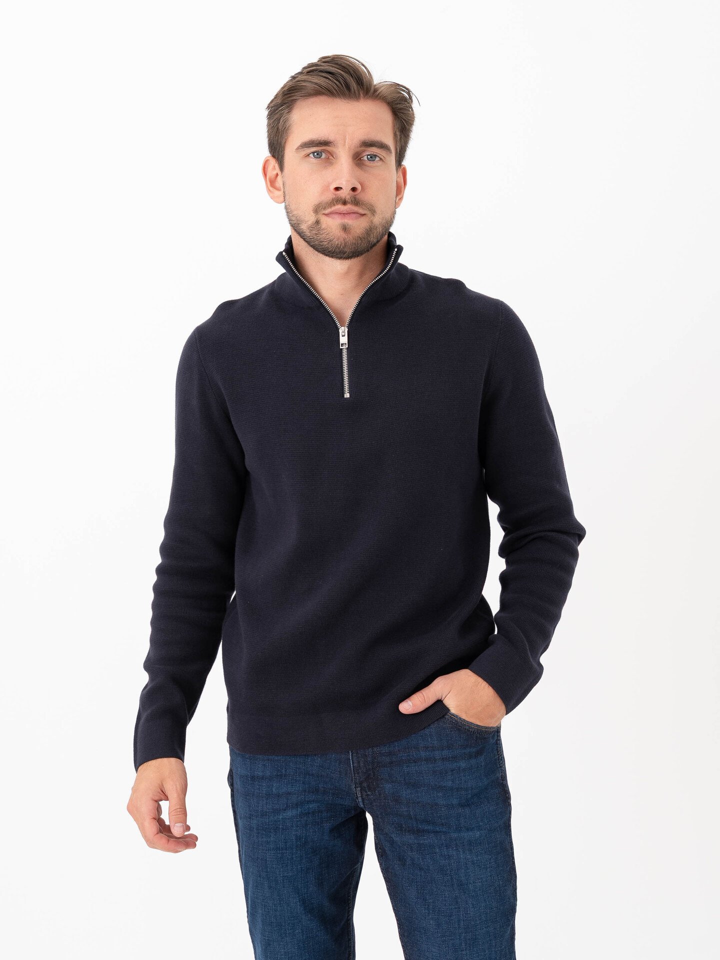 Selected Homme Dane Long Sleeve Knit Structure Half Zip Sky Captain