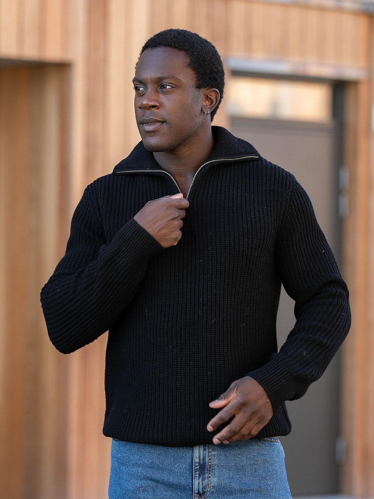 Selected Homme Land Long Sleeve Knit Half Zip Black