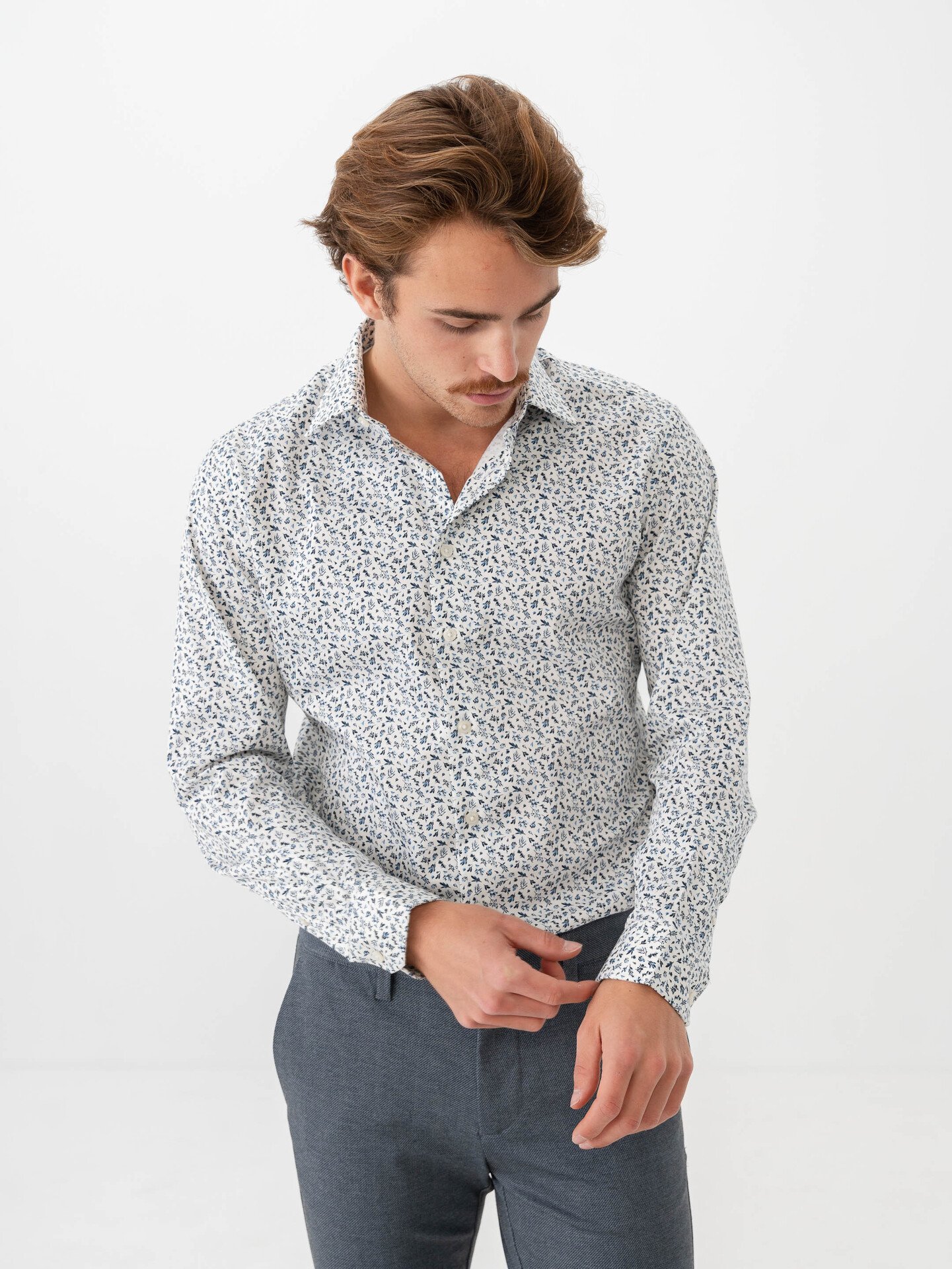 Selected Homme Slim Performance Shirt Long Sleeve Bright White Floral