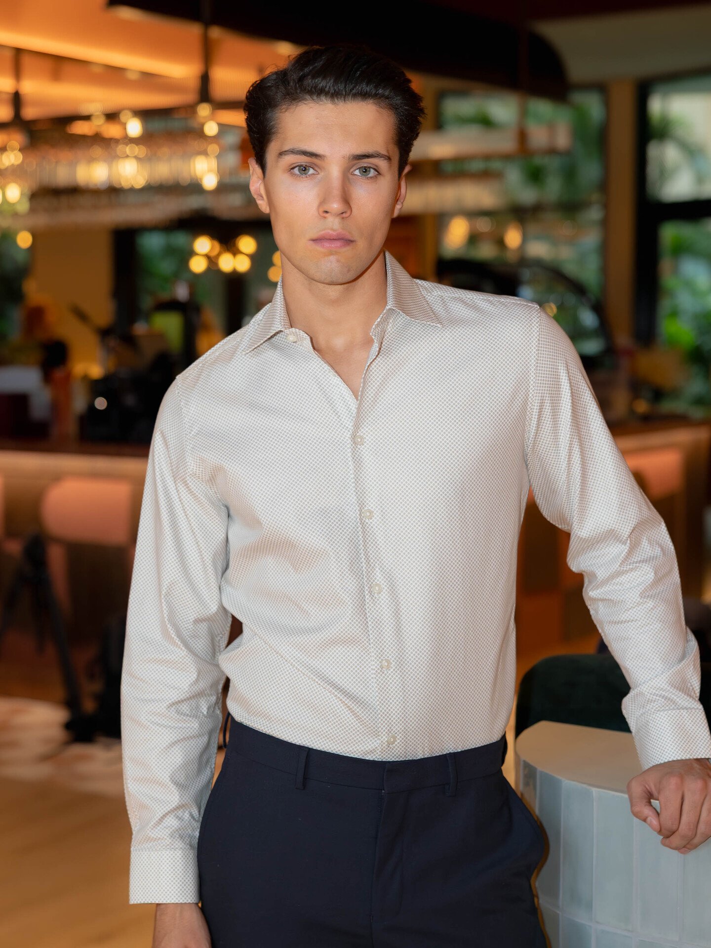 Selected Homme Slim Ethan Shirt Long Sleeve All Over Print Spread Vetiver