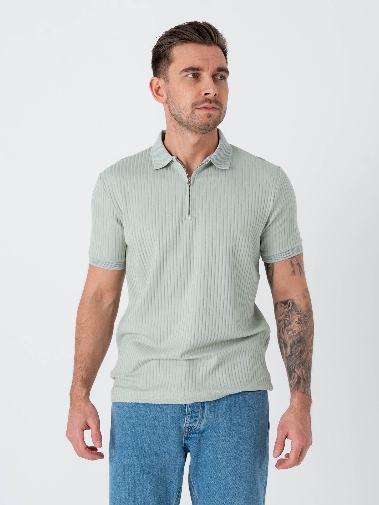 Selected Homme Fave Structure Short Sleeve Polo Aqua Gray