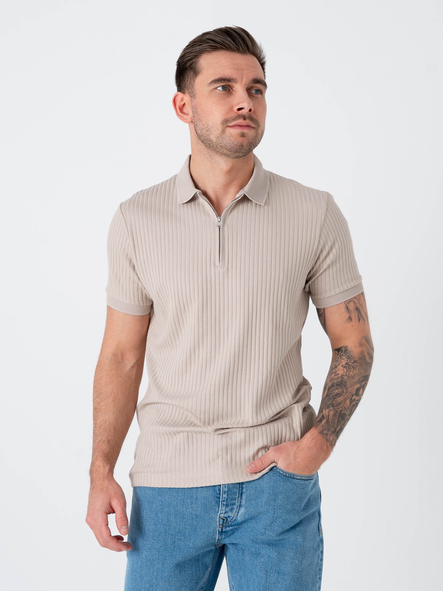 Selected Homme Fave Structure Short Sleeve Polo Oatmeal