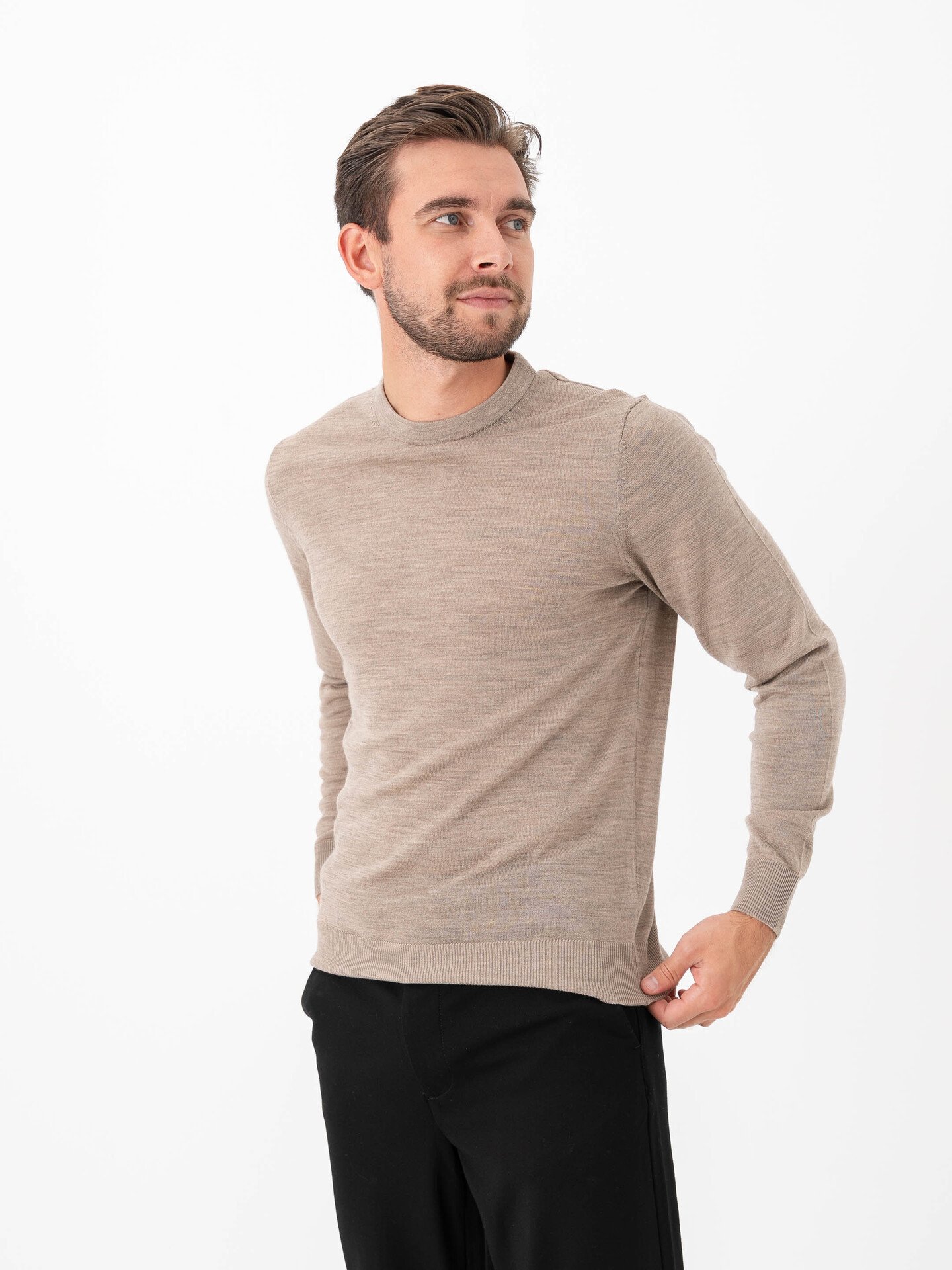 Jack and Jones Merino Knit Crew Neck Greige Melange
