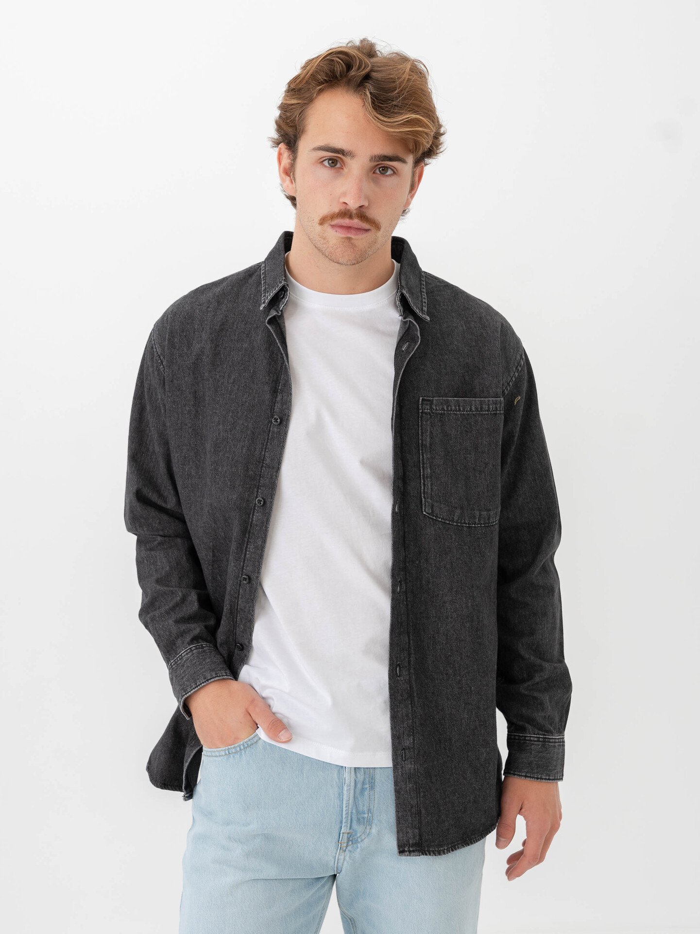 Jack and Jones Creek Shirt Long Sleeve Black Denim